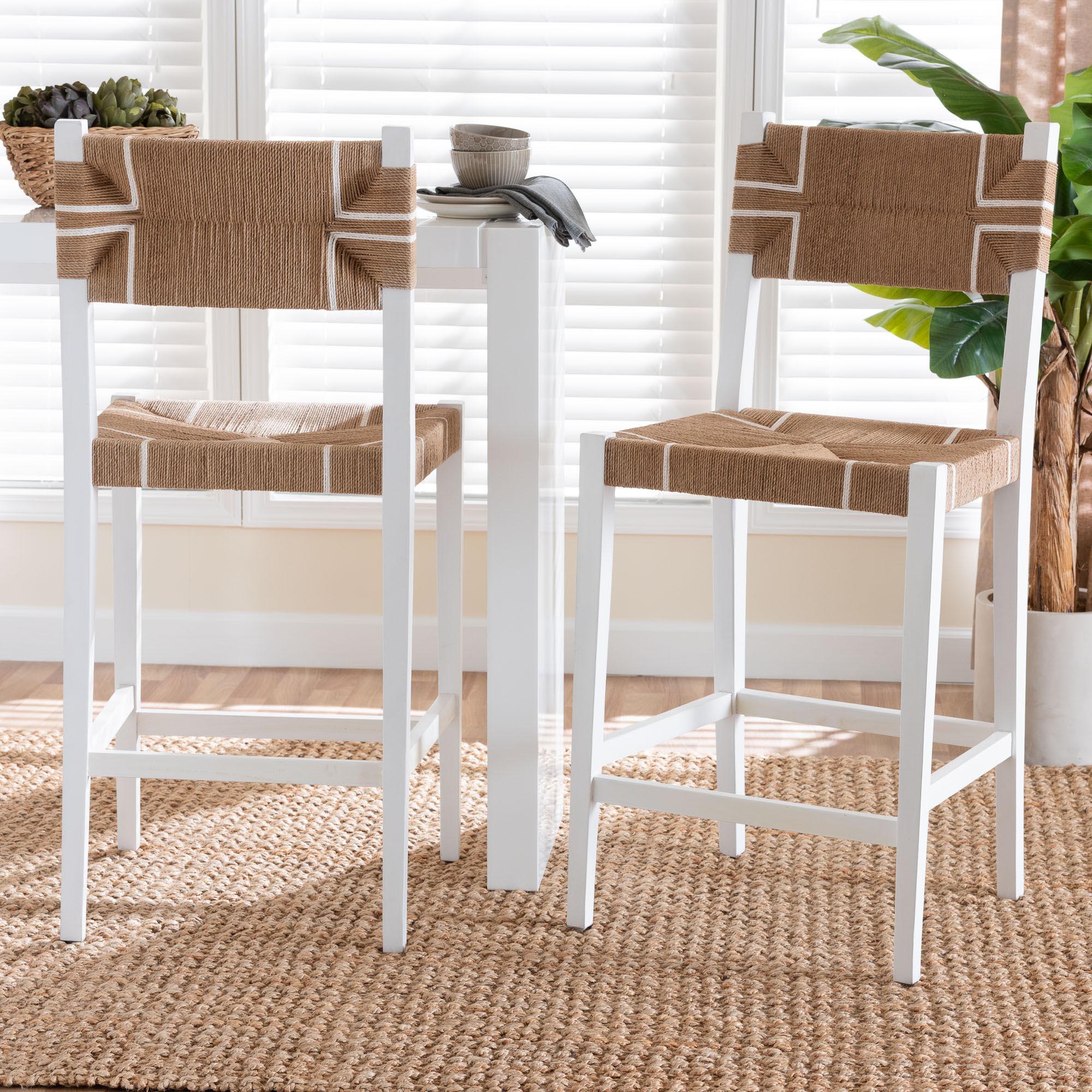 bali & pari Talli Bohemian Paper Loom and Mahogany Wood 2-Piece Bar Stool Set