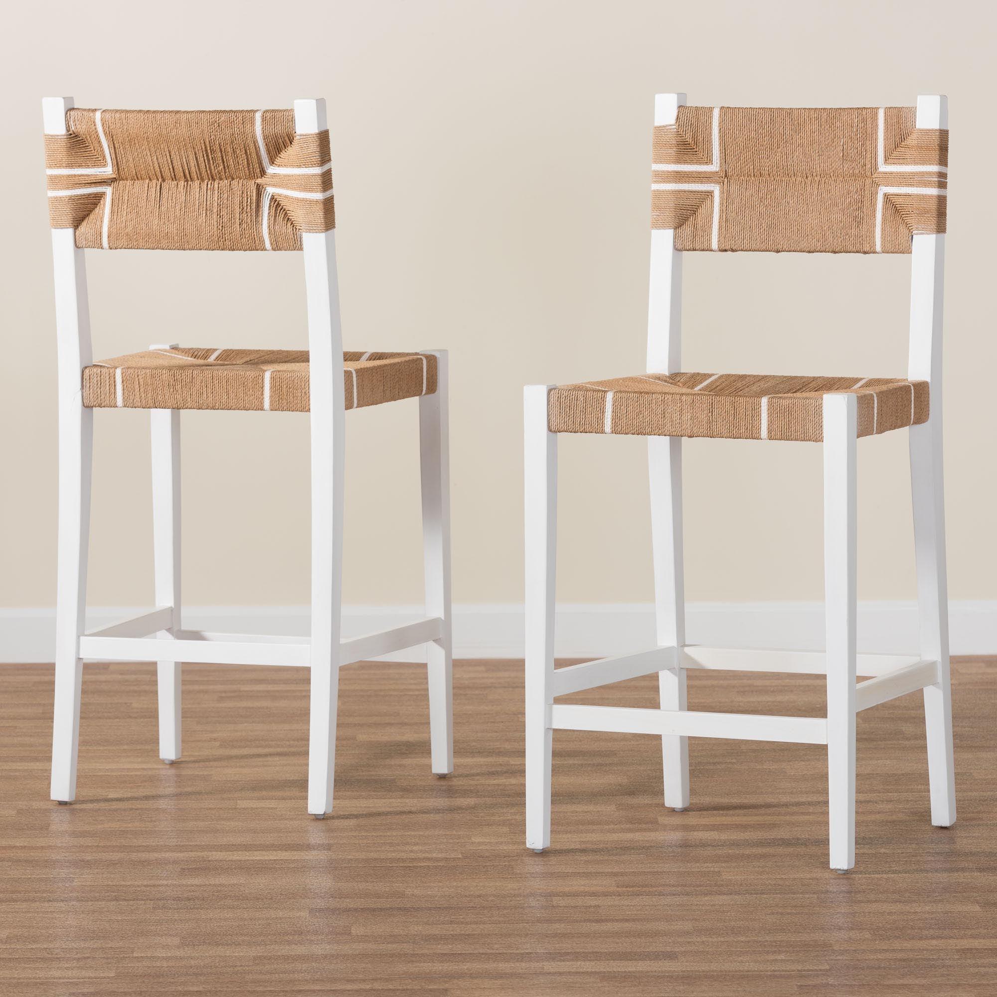bali & pari Talli Bohemian Paper Loom and Mahogany Wood 2-Piece Bar Stool Set