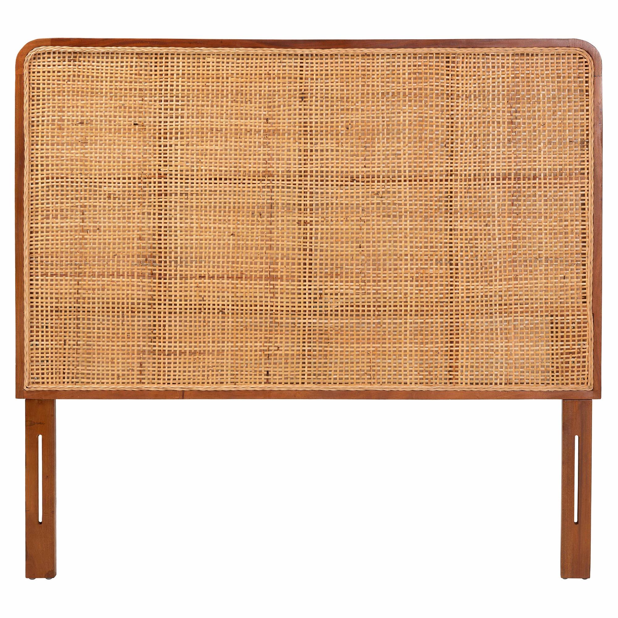 Bali & Pari Caspia Bohemian Rattan and Mahogany Wood Headboard
