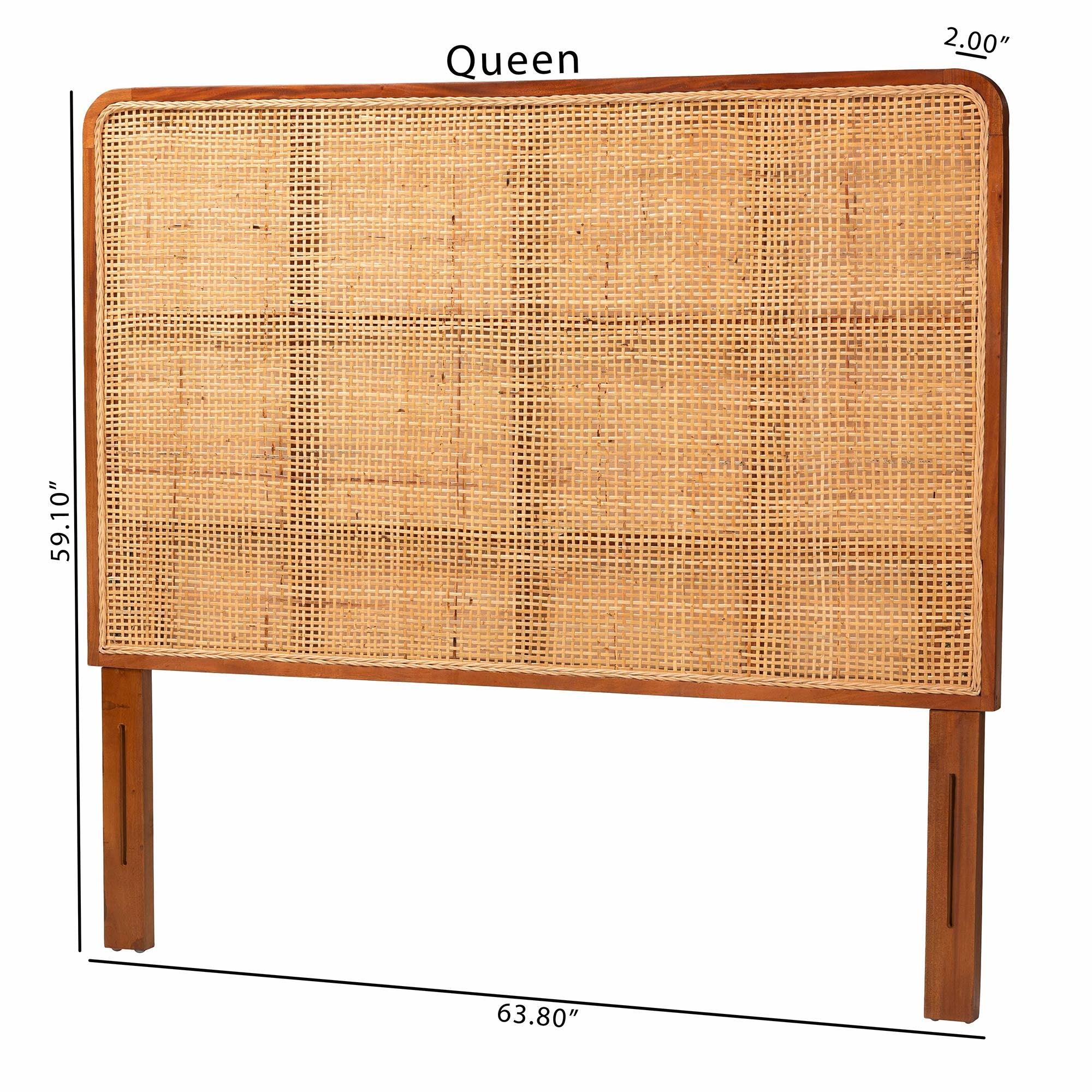 Bali & Pari Caspia Bohemian Rattan and Mahogany Wood Headboard