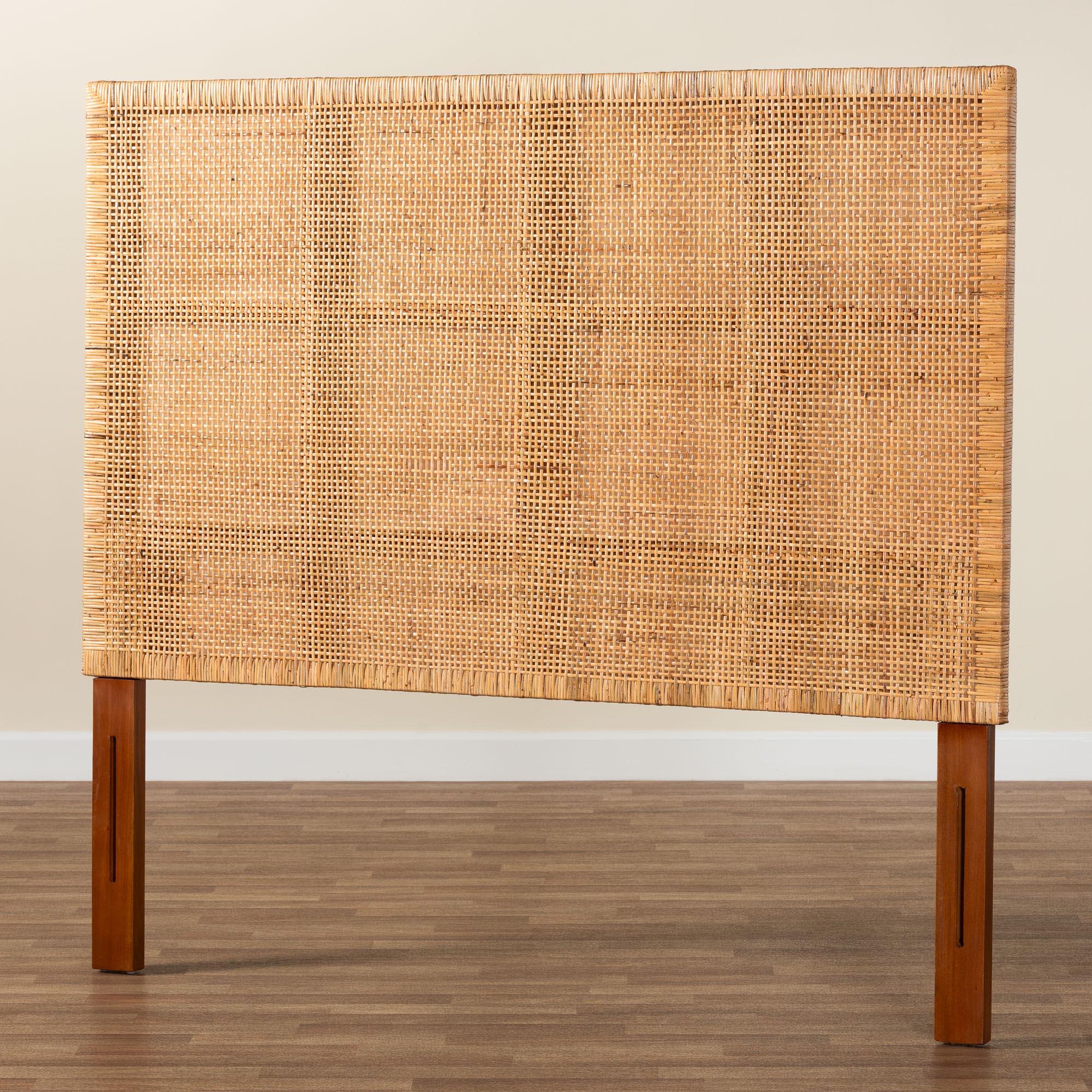 bali & pari Lesia Bohemian Rattan and Mahogany Wood Headboard
