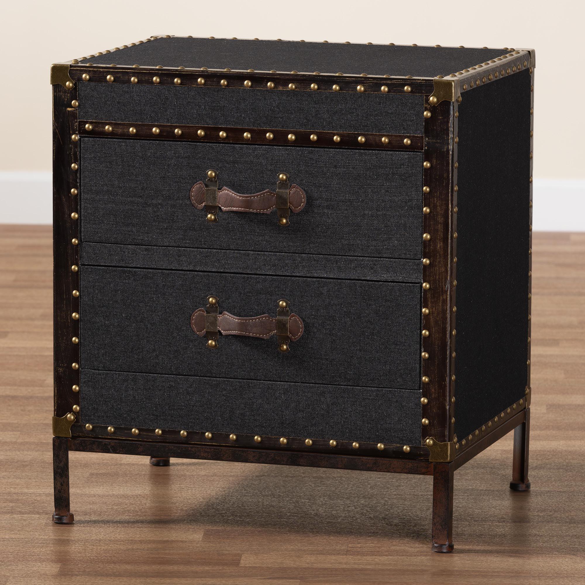 Laura Vintage Canvas 2-Drawer End Table Trunk