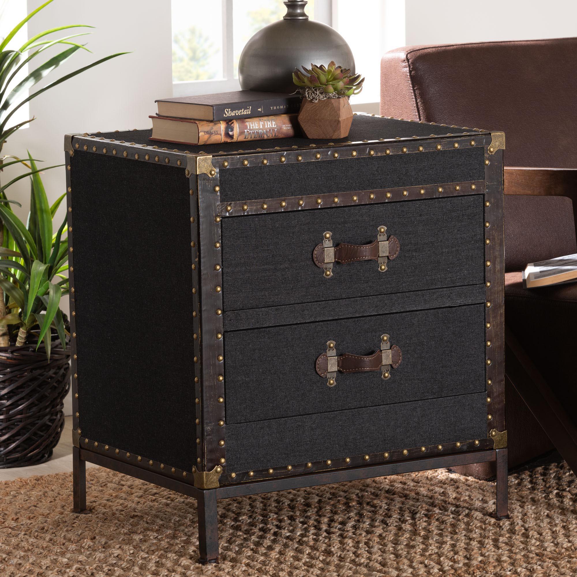 Laura Vintage Canvas 2-Drawer End Table Trunk