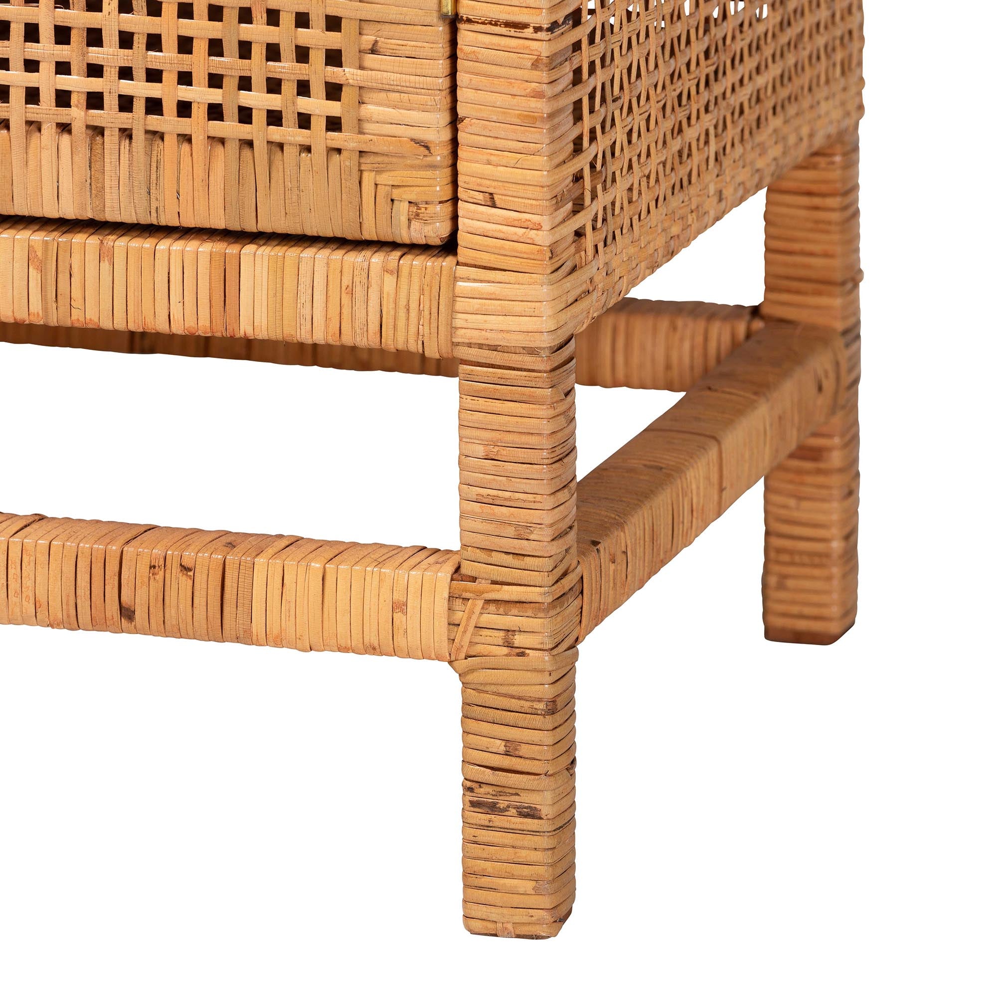 Bali & Pari Vivan Bohemian Honey Rattan and Mahogany Wood 3-Drawer Storage Cabinet