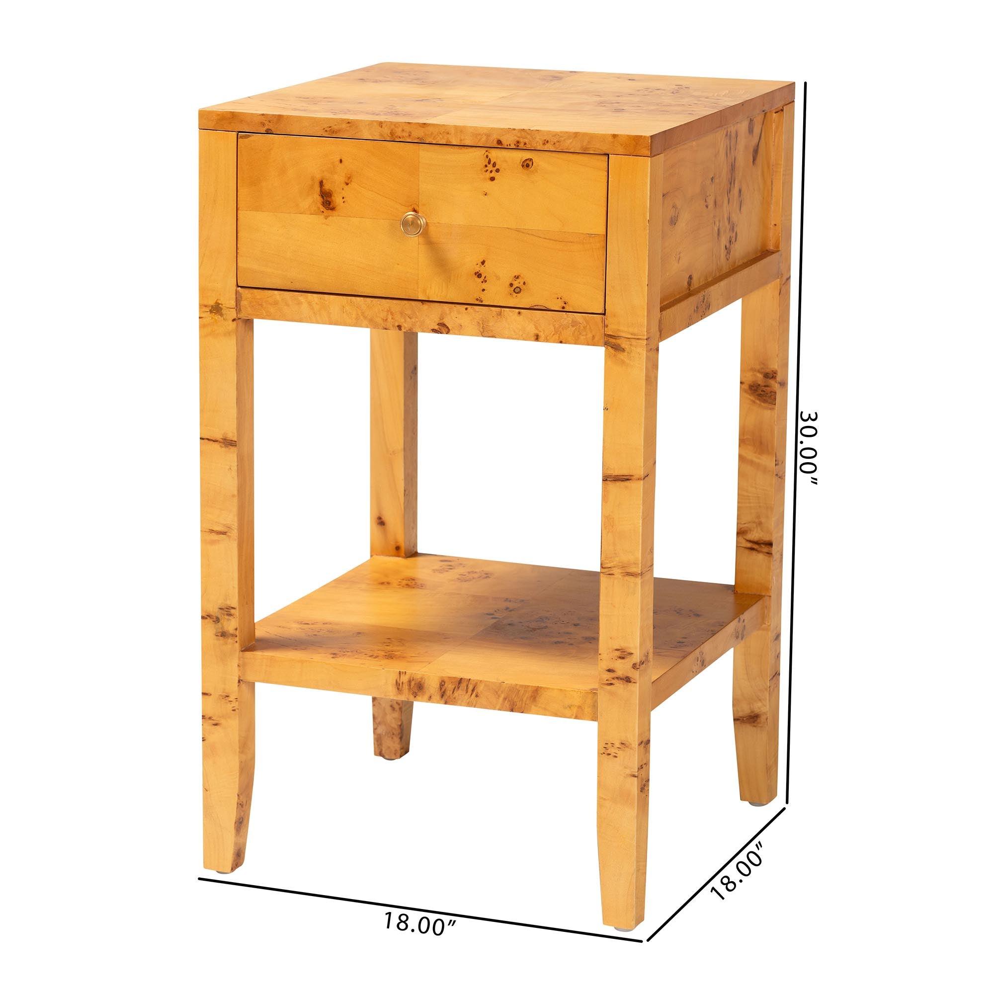 Bali & Pari Ghina Modern and Contemporary Light Mappa Real Burl Wood 1-Drawer Nightstand