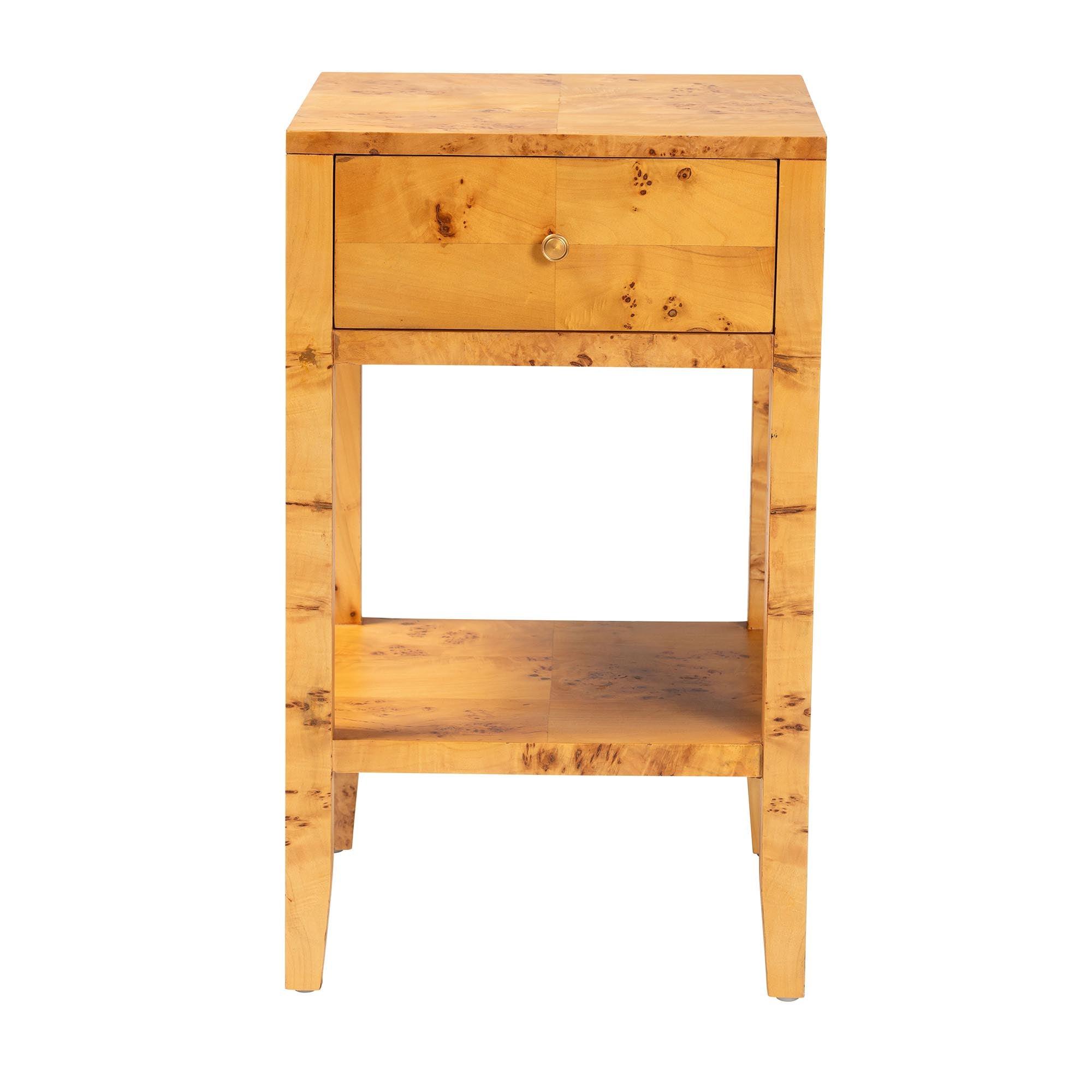 Bali & Pari Ghina Modern and Contemporary Light Mappa Real Burl Wood 1-Drawer Nightstand