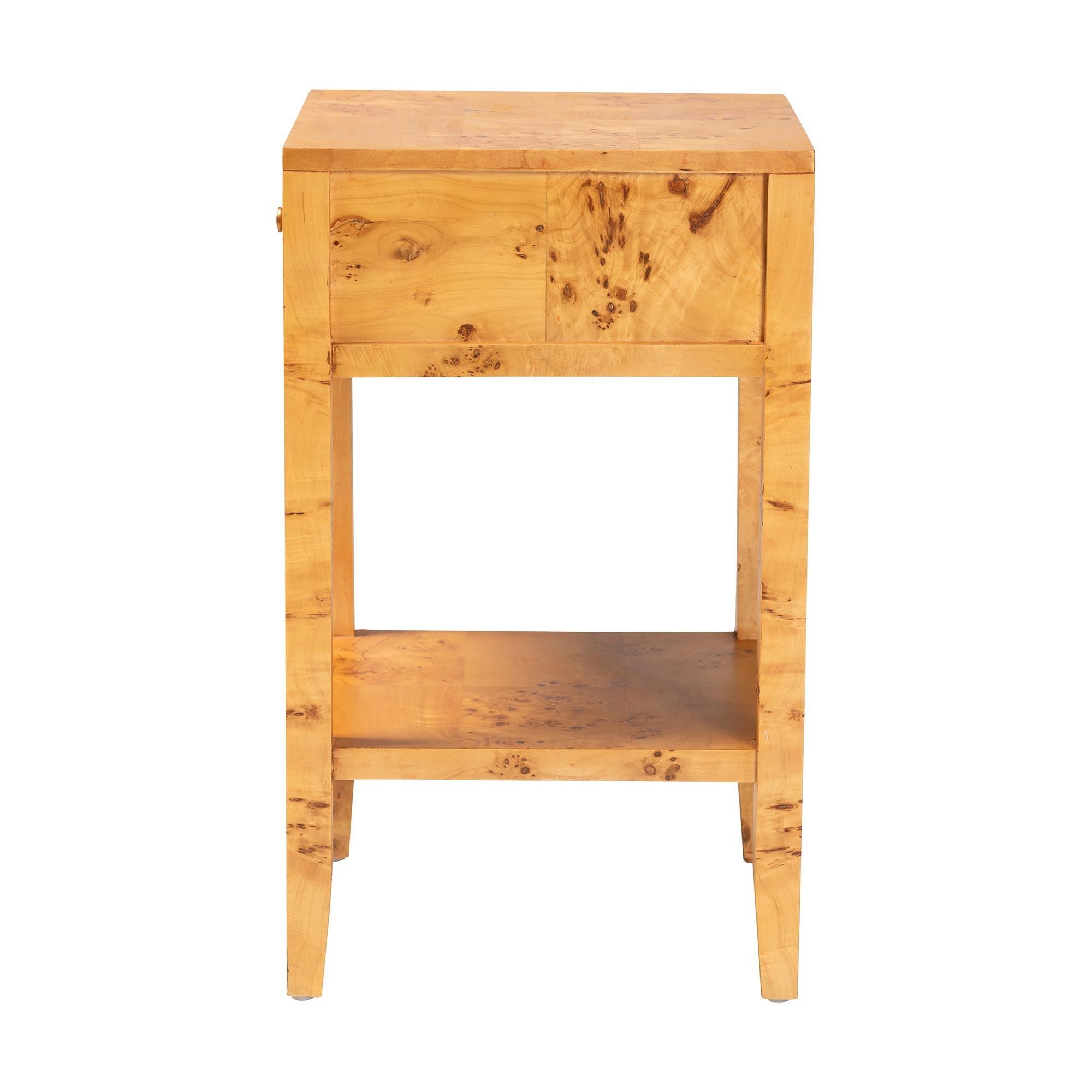 Bali & Pari Ghina Modern and Contemporary Light Mappa Real Burl Wood 1-Drawer Nightstand