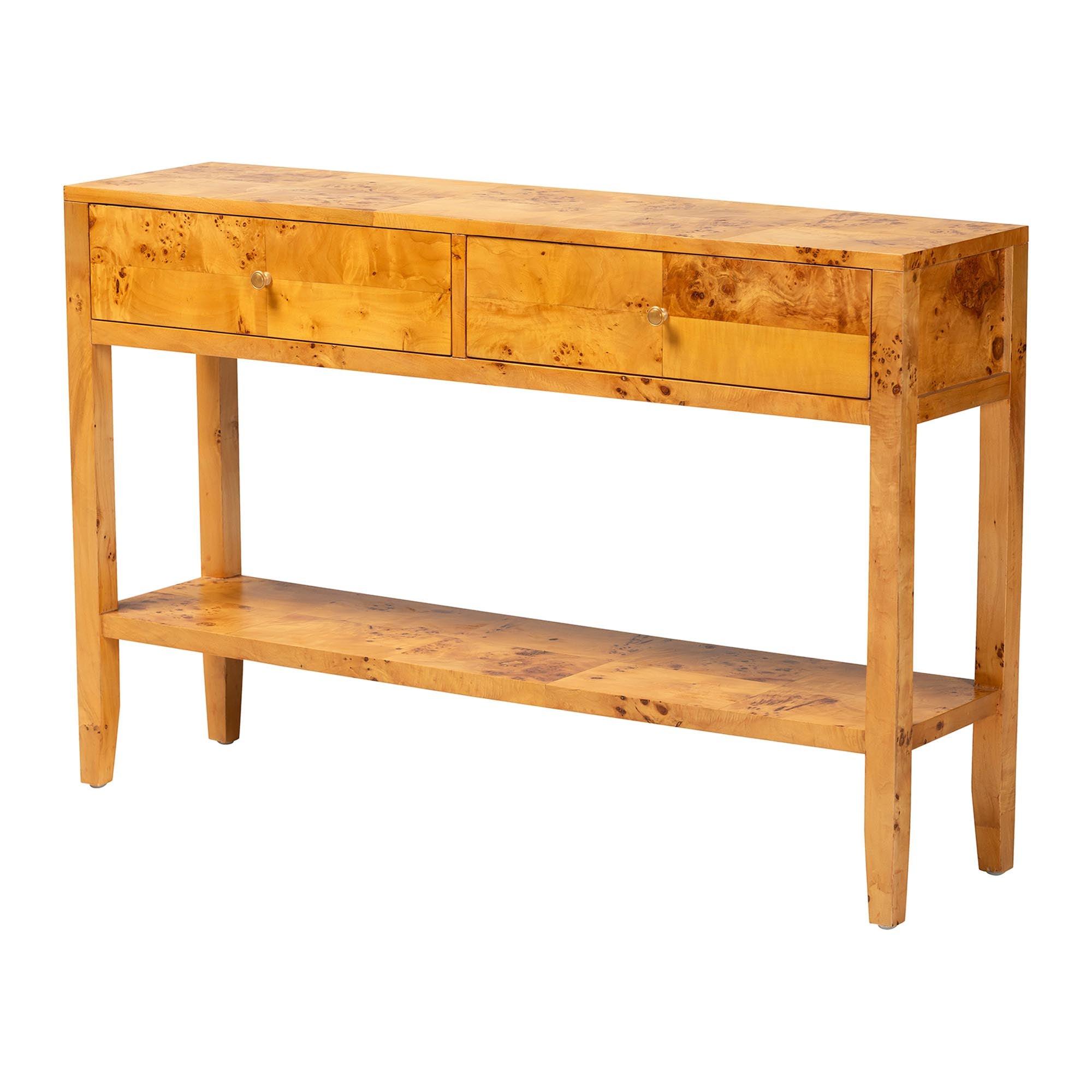 Bali & Pari Ghina Modern and Contemporary Light Mappa Real Burl Wood 2-Drawer Console Table
