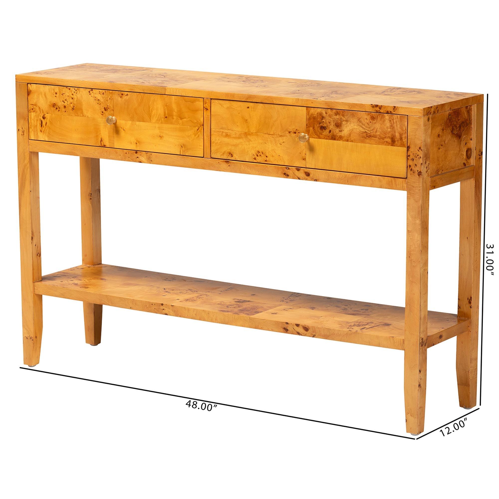 Bali & Pari Ghina Modern and Contemporary Light Mappa Real Burl Wood 2-Drawer Console Table