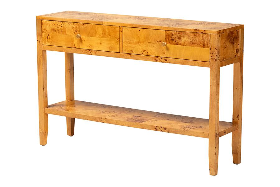 Bali & Pari Ghina Modern and Contemporary Light Mappa Real Burl Wood 2-Drawer Console Table