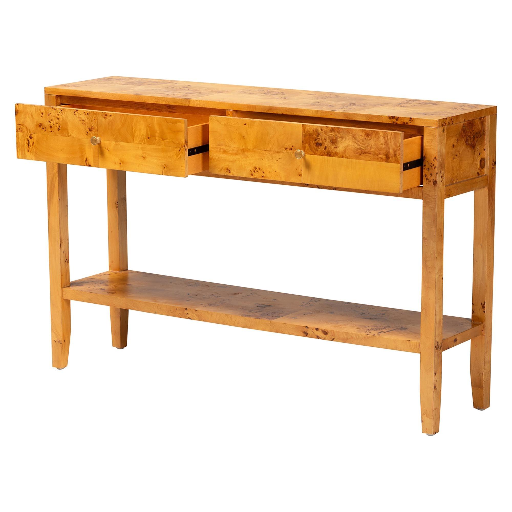 Bali & Pari Ghina Modern and Contemporary Light Mappa Real Burl Wood 2-Drawer Console Table
