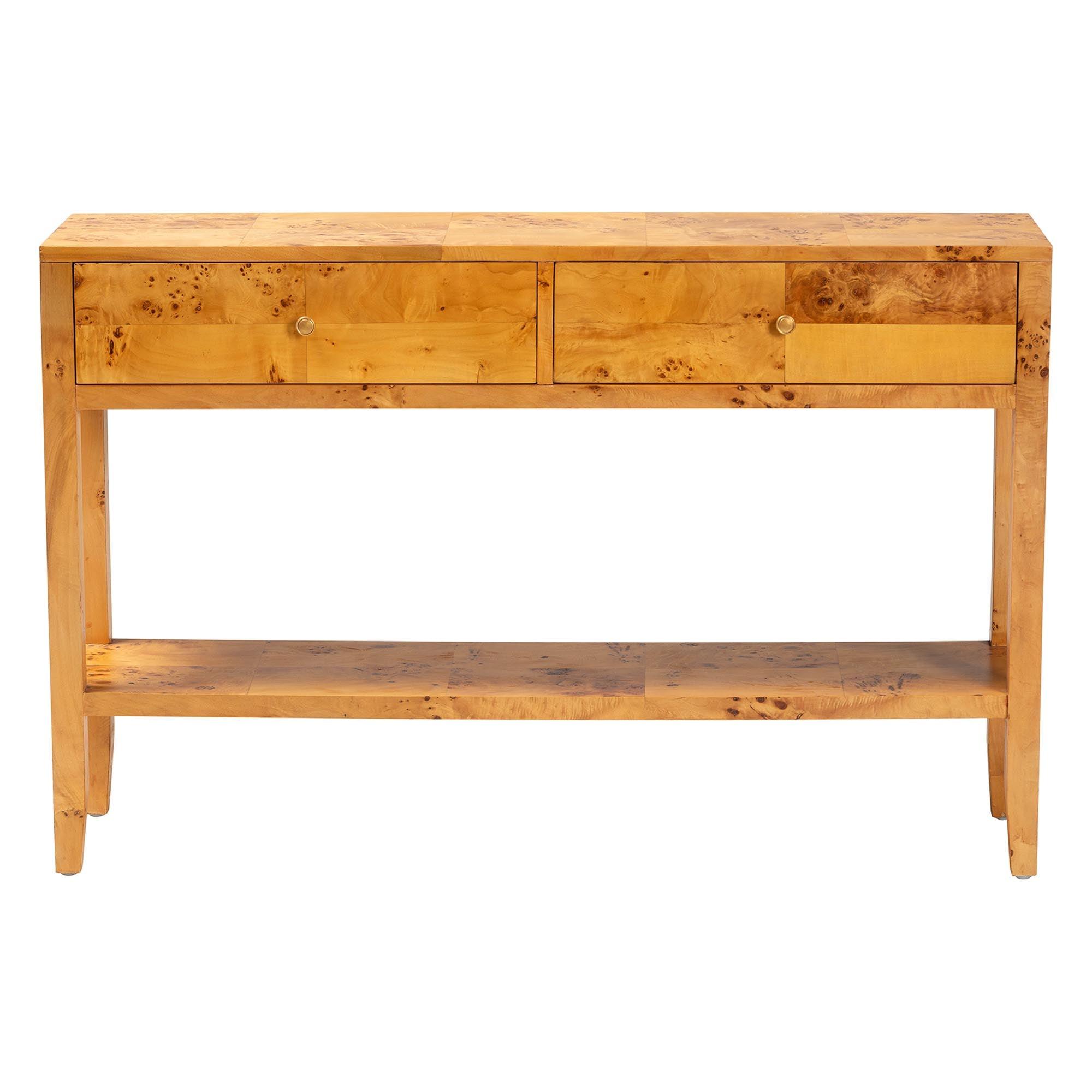 Bali & Pari Ghina Modern and Contemporary Light Mappa Real Burl Wood 2-Drawer Console Table