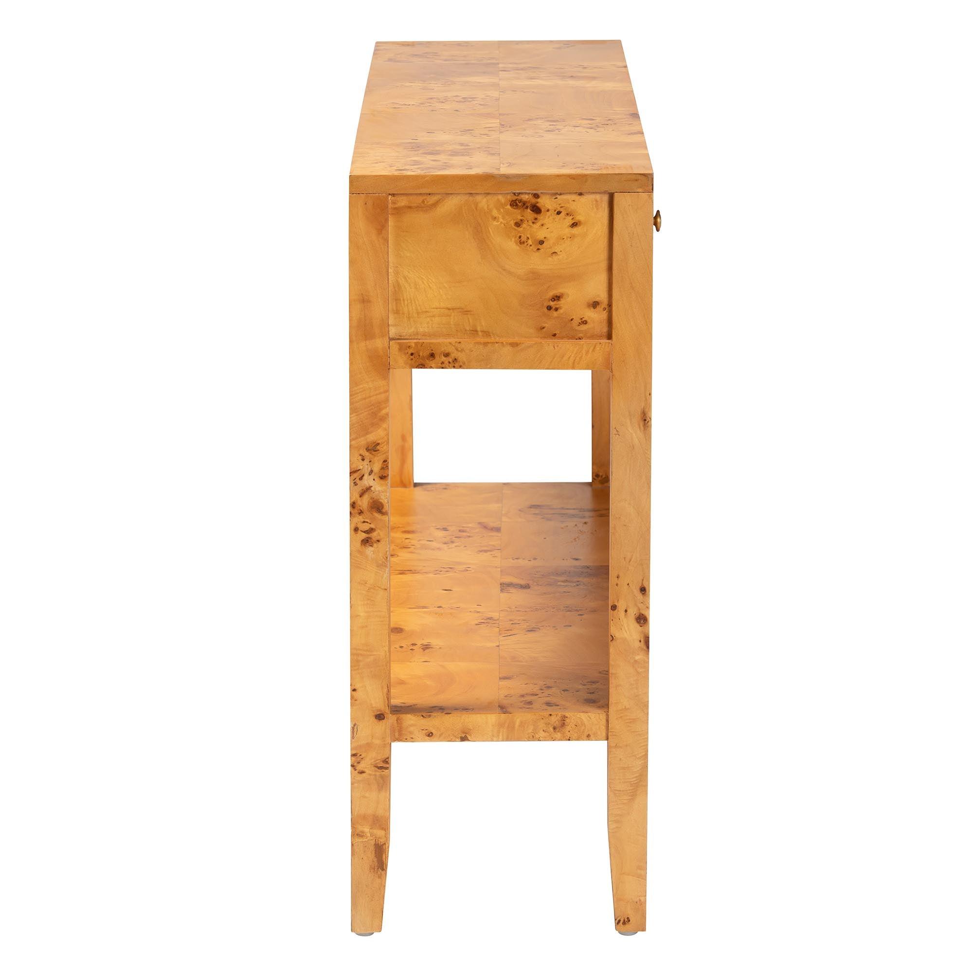 Bali & Pari Ghina Modern and Contemporary Light Mappa Real Burl Wood 2-Drawer Console Table