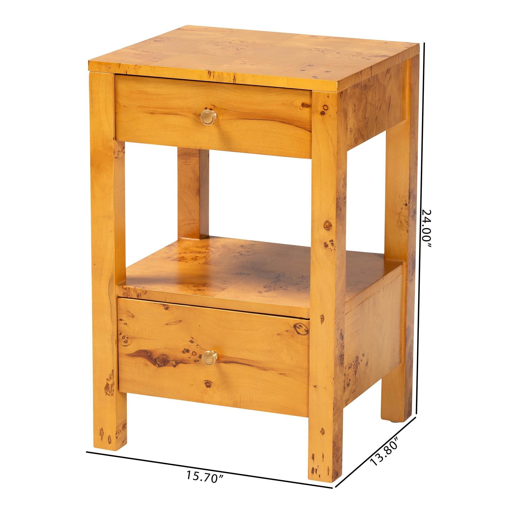 Bali & Pari Azmi Modern and Contemporary Light Mappa Real Burl Wood 2-Drawer Nightstand