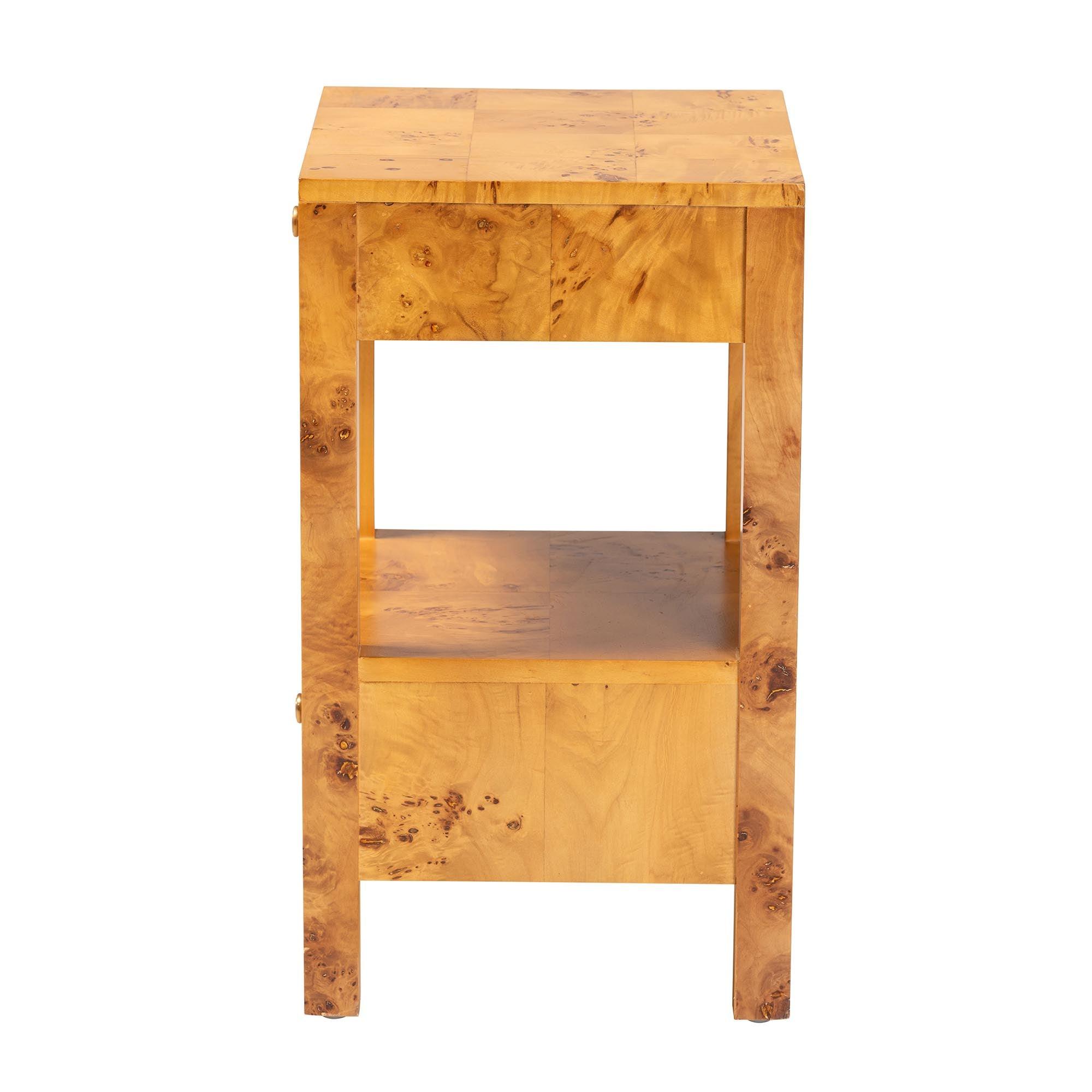 Bali & Pari Azmi Modern and Contemporary Light Mappa Real Burl Wood 2-Drawer Nightstand