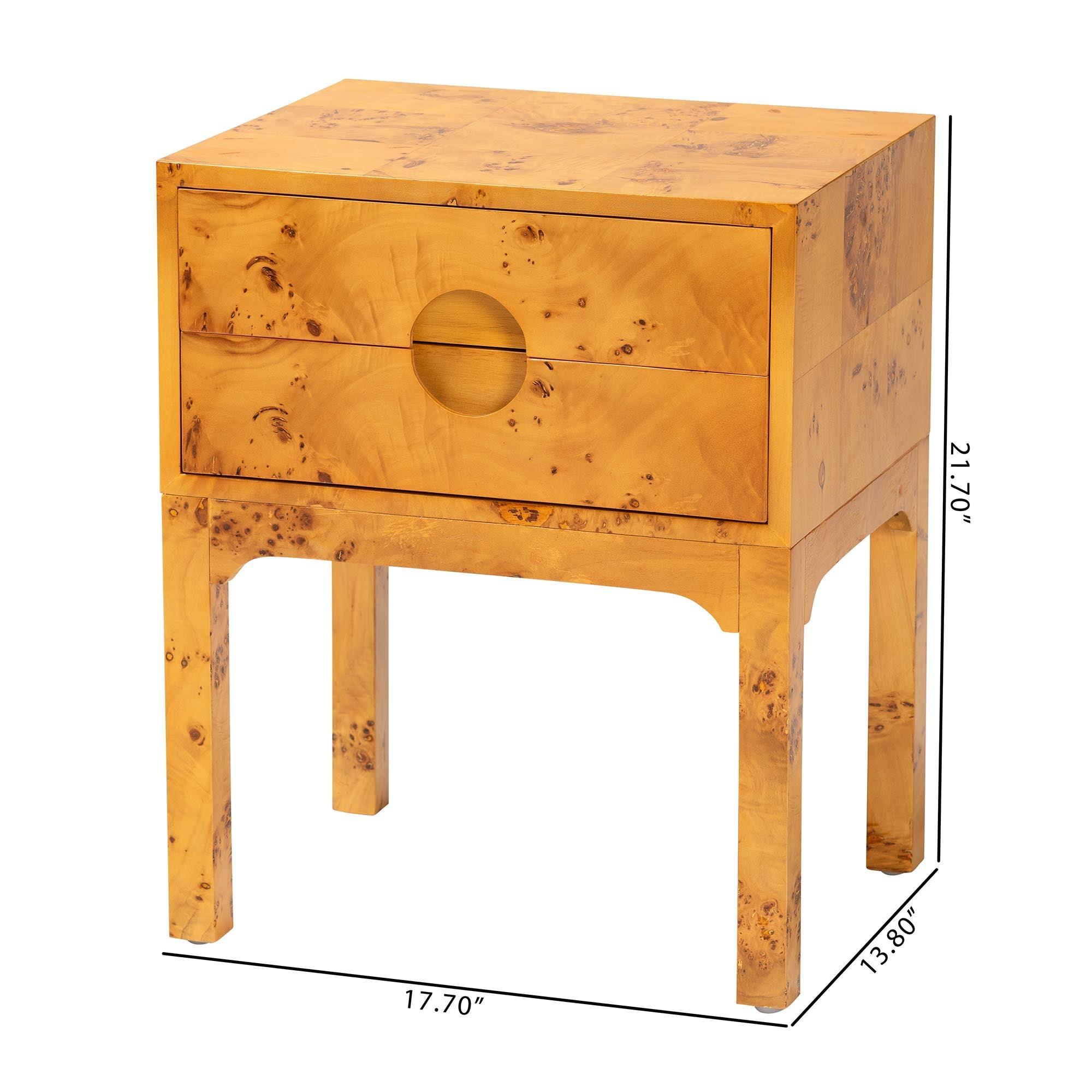 Bali & Pari Kayla Modern and Contemporary Light Mappa Real Burl Wood 2-Drawer Nightstand