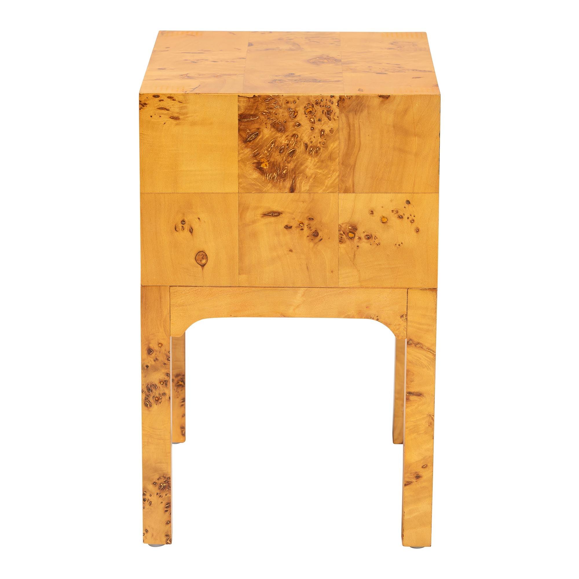 Bali & Pari Kayla Modern and Contemporary Light Mappa Real Burl Wood 2-Drawer Nightstand