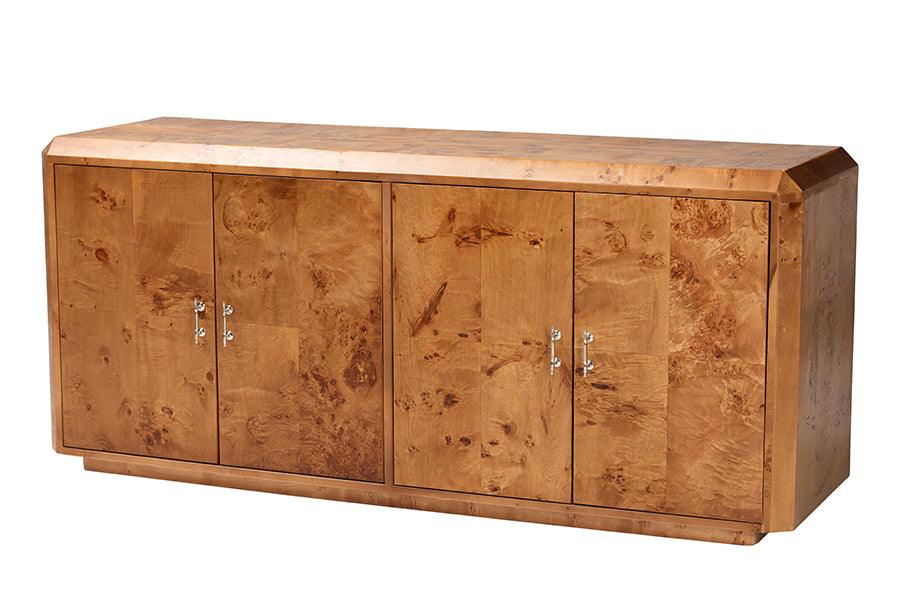 Bali & Pari Valora Modern and Contemporary Mappa Real Burl Wood 4-Door Sideboard Buffet