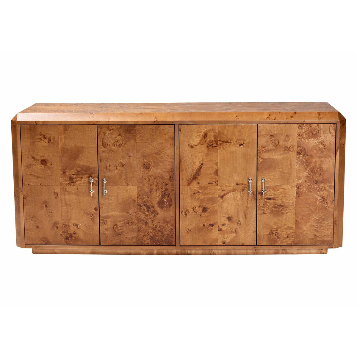 Bali & Pari Valora Modern and Contemporary Mappa Real Burl Wood 4-Door Sideboard Buffet