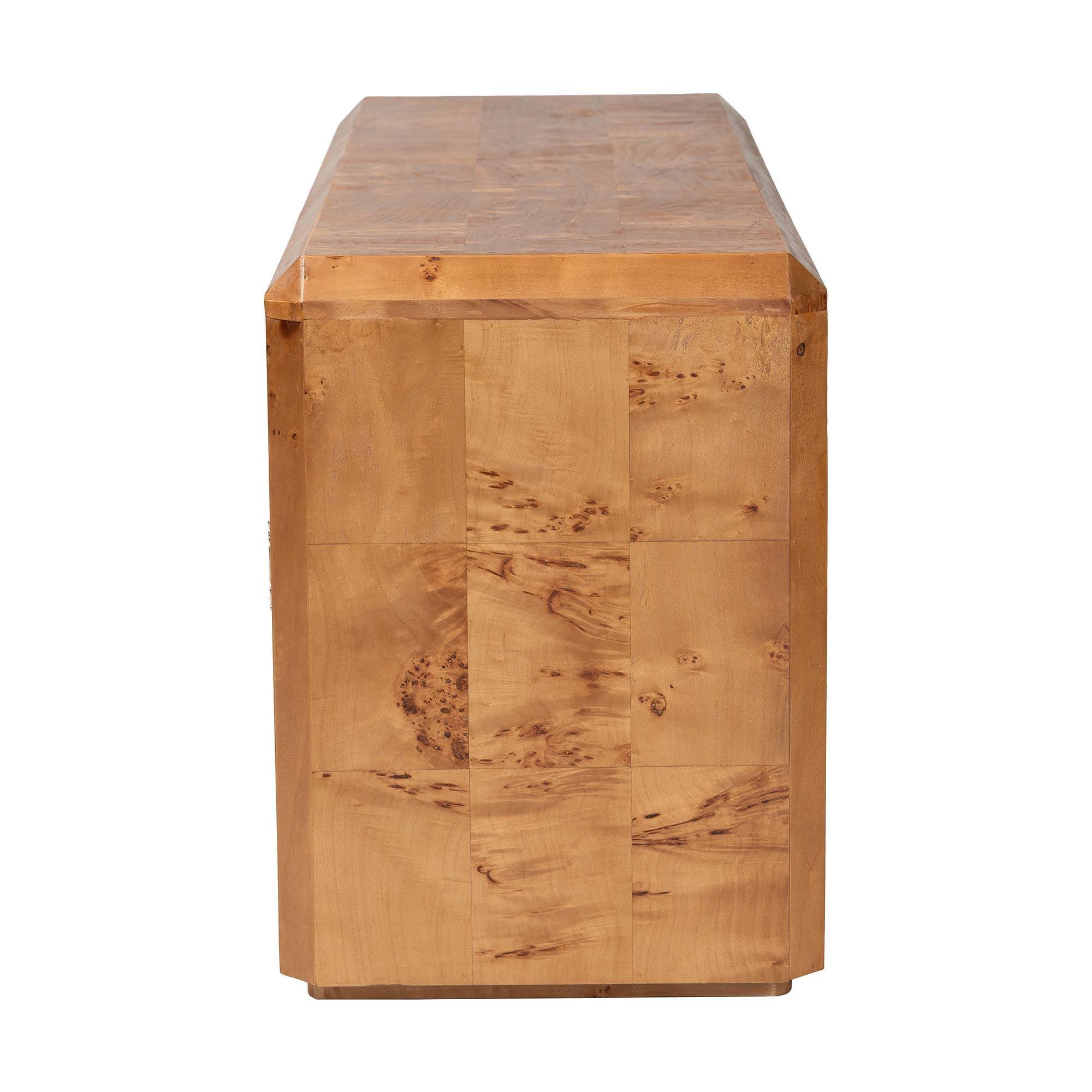 Bali & Pari Valora Modern and Contemporary Mappa Real Burl Wood 4-Door Sideboard Buffet