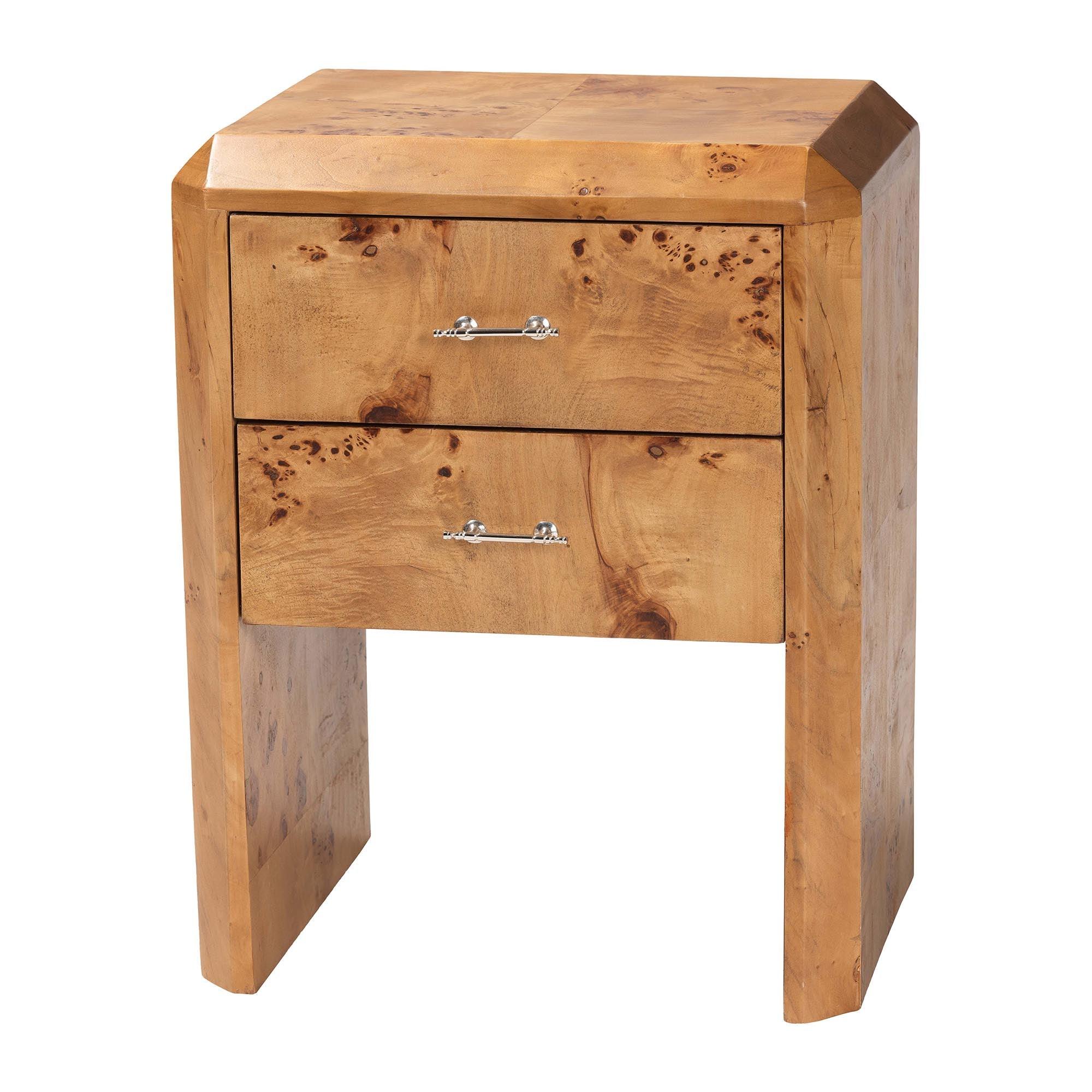 Bali & Pari Nebu Modern and Contemporary Mappa Real Burl Wood Nightstand