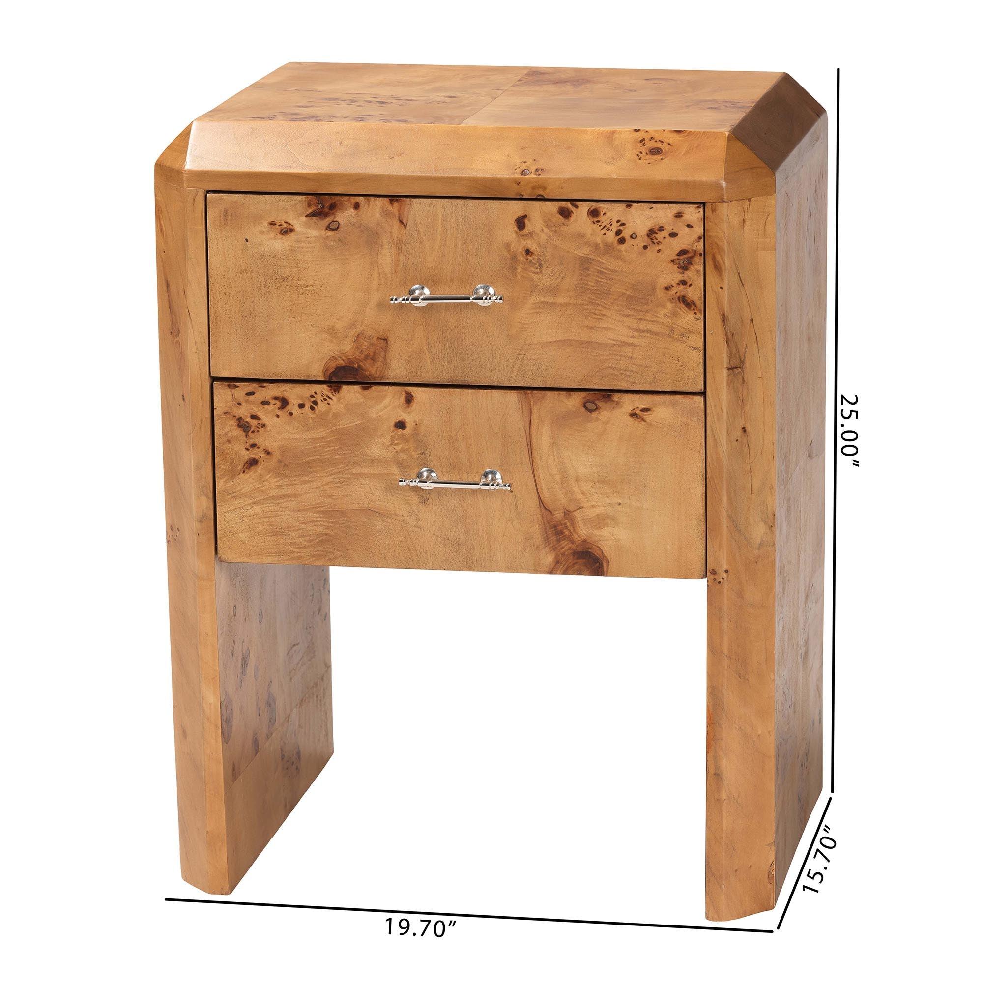 Bali & Pari Nebu Modern and Contemporary Mappa Real Burl Wood Nightstand