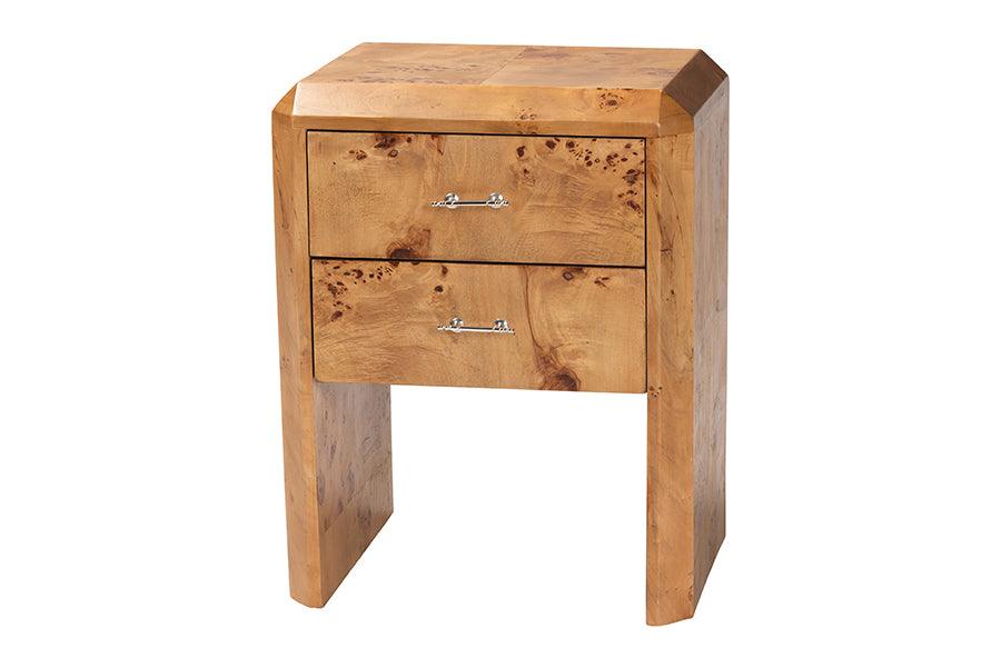 Bali & Pari Nebu Modern and Contemporary Mappa Real Burl Wood Nightstand