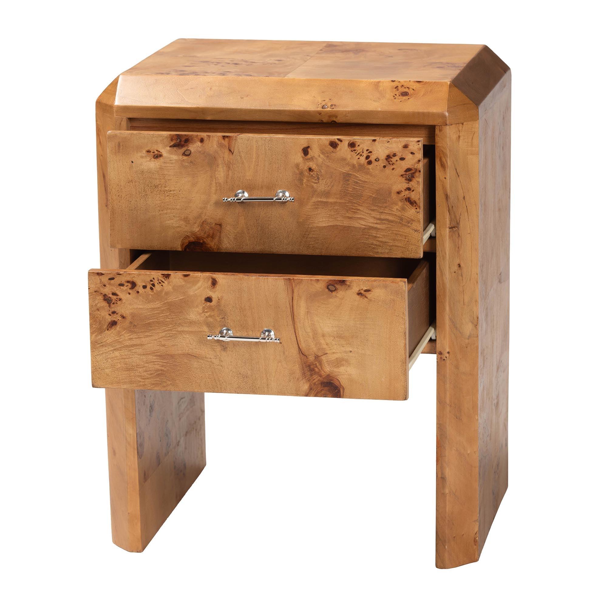 Bali & Pari Nebu Modern and Contemporary Mappa Real Burl Wood Nightstand