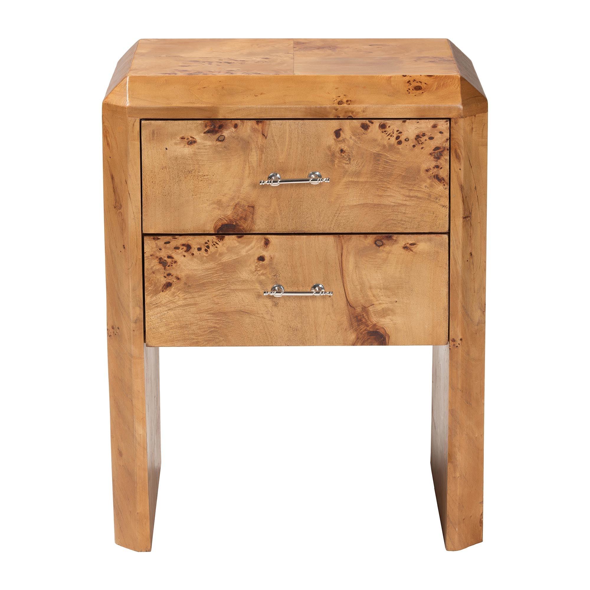 Bali & Pari Nebu Modern and Contemporary Mappa Real Burl Wood Nightstand