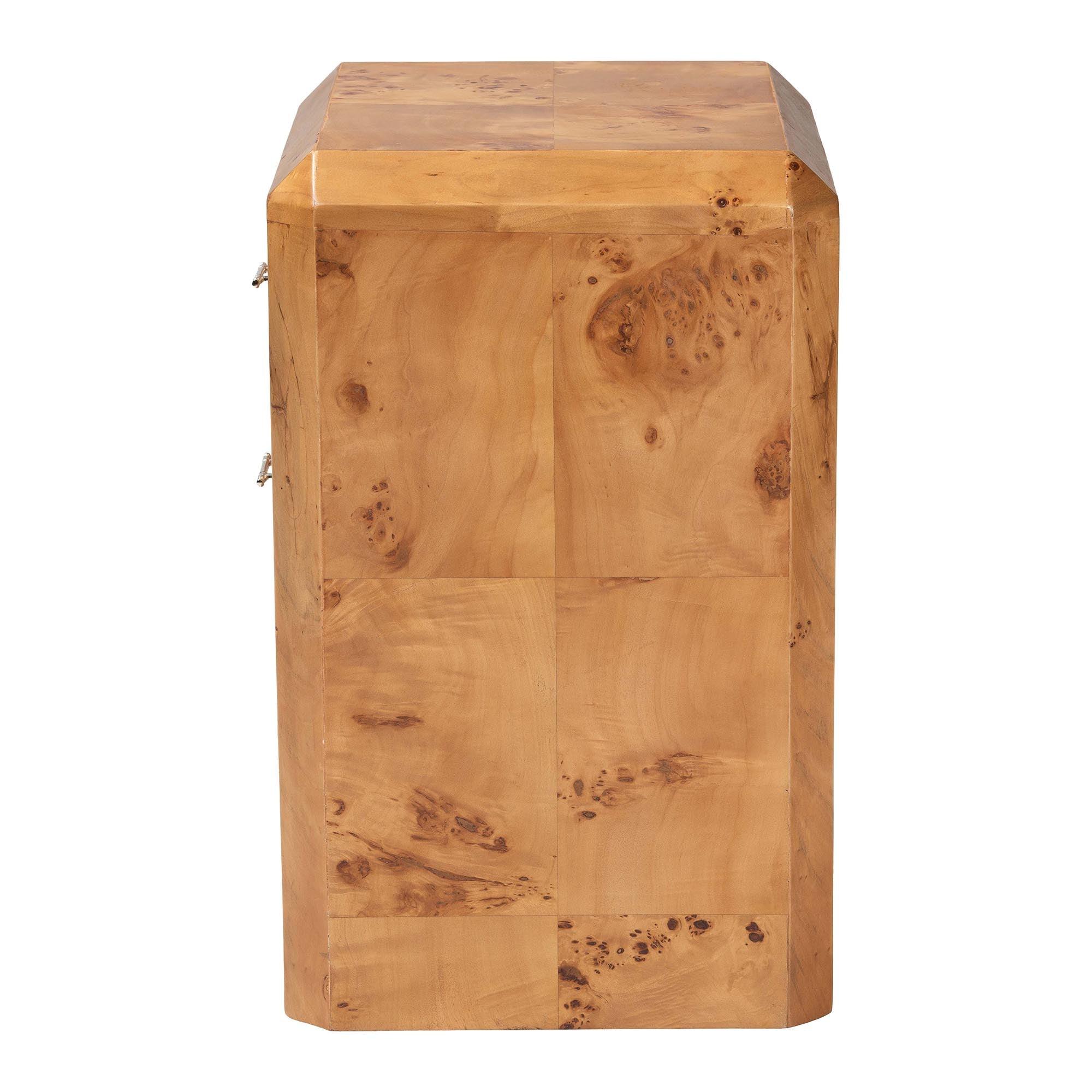 Bali & Pari Nebu Modern and Contemporary Mappa Real Burl Wood Nightstand