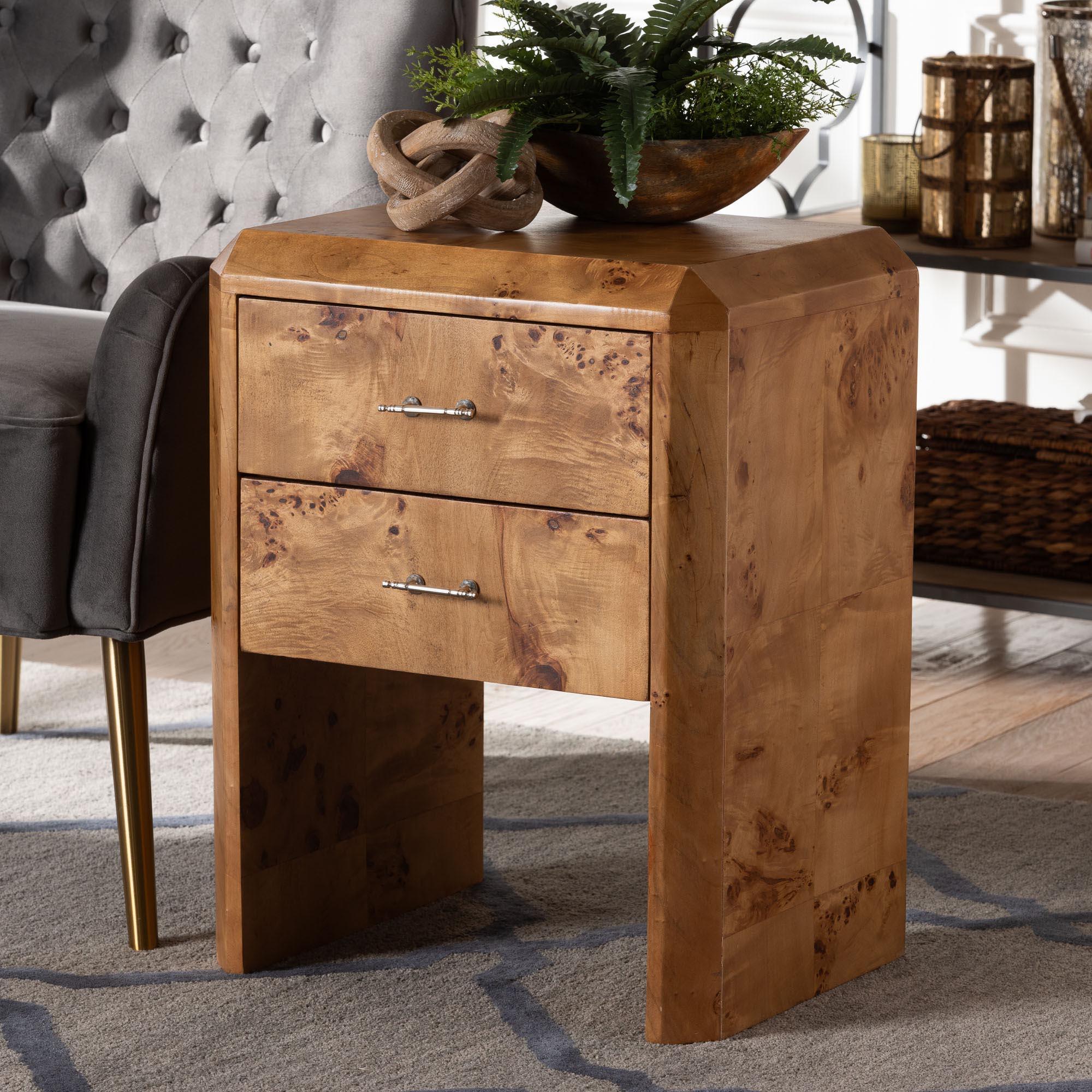 bali & pari Nebu Modern and Contemporary Mappa Real Burl Wood Nightstand
