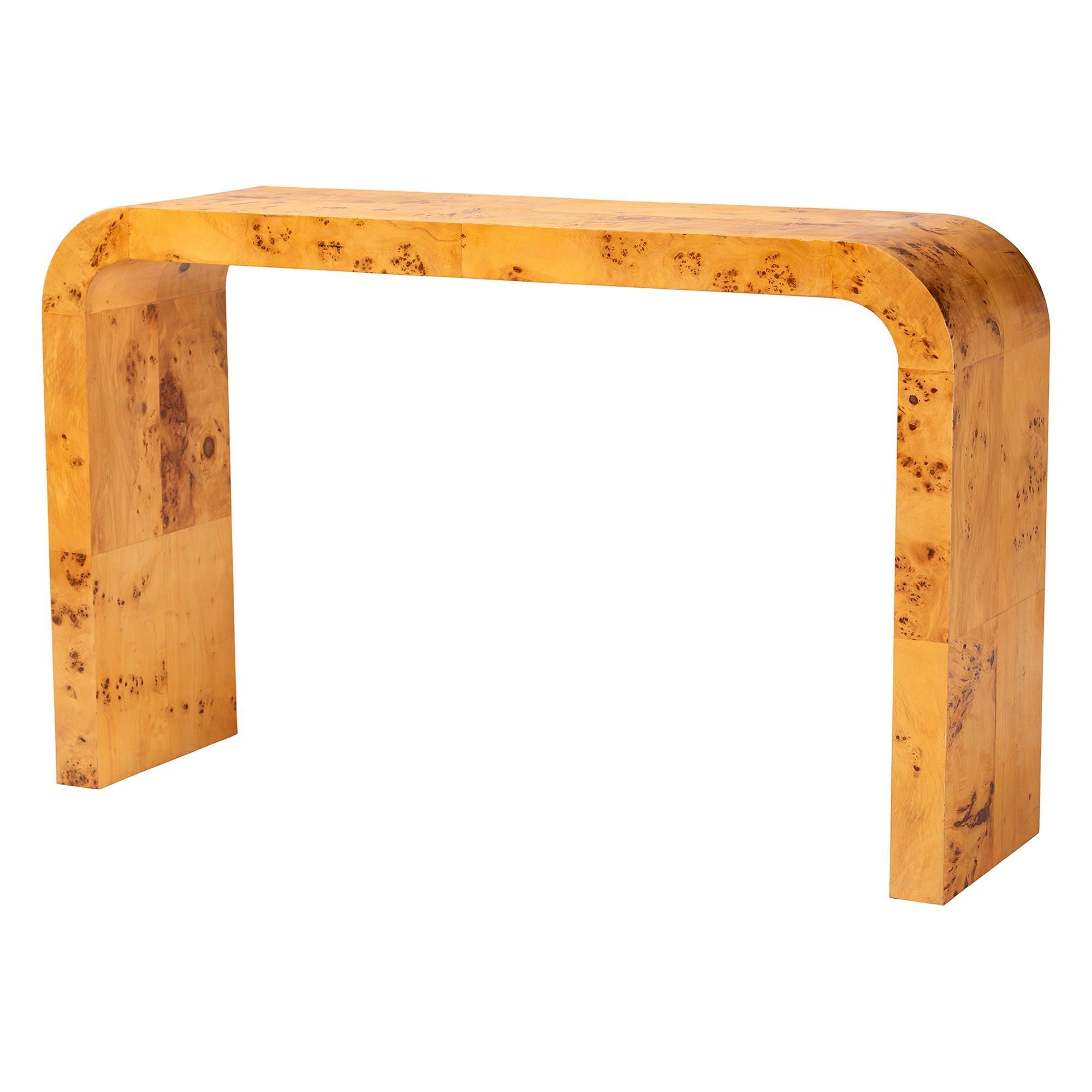 Bali & Pari Revelle Modern and Contemporary Light Mappa Real Burl Wood Console Table