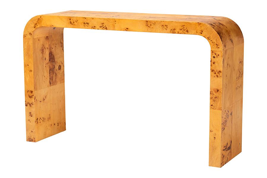 Bali & Pari Revelle Modern and Contemporary Light Mappa Real Burl Wood Console Table