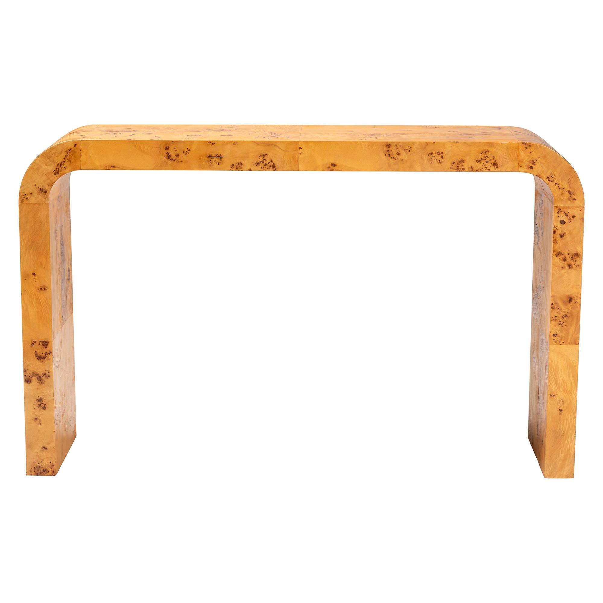 Bali & Pari Revelle Modern and Contemporary Light Mappa Real Burl Wood Console Table