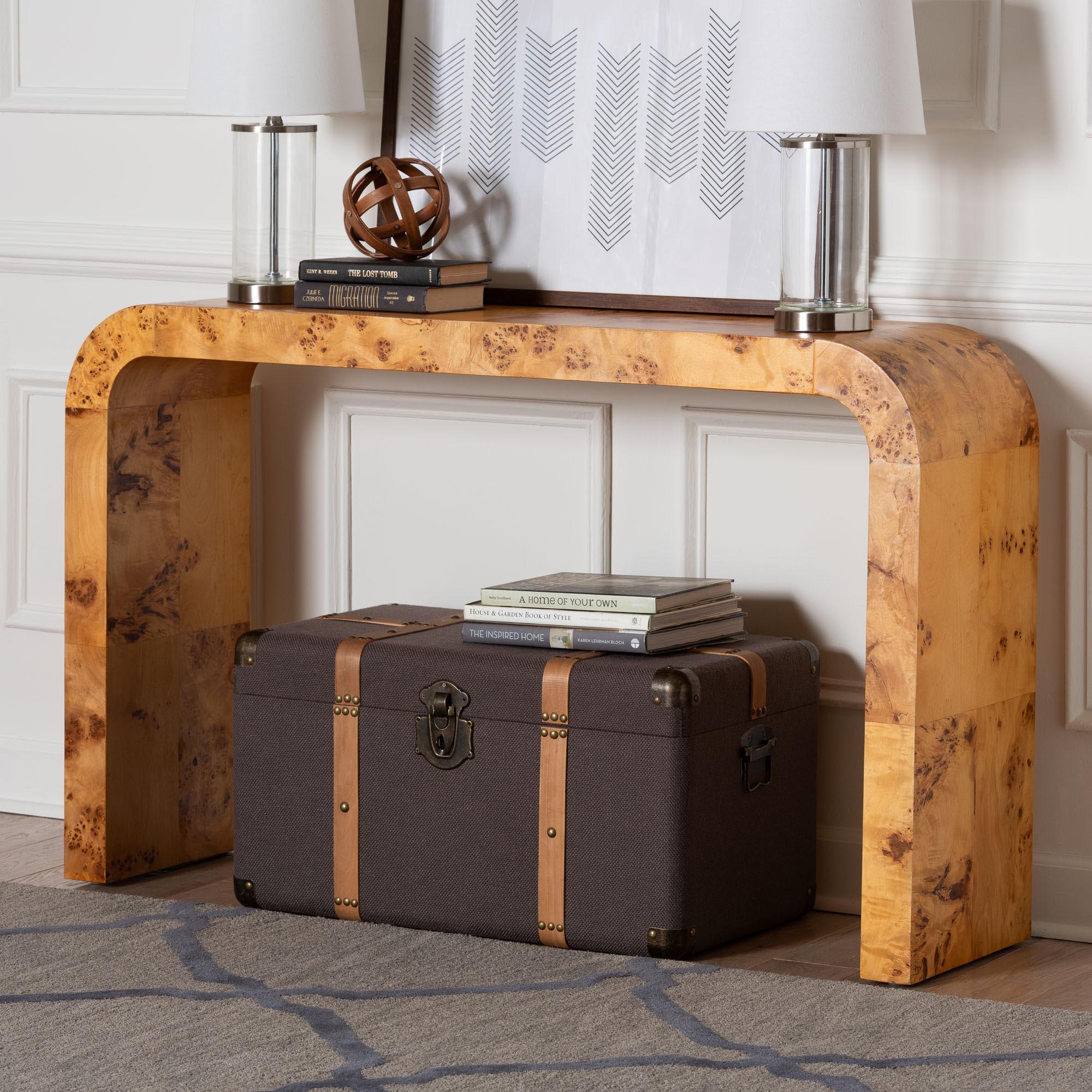 bali & pari Revelle Modern and Contemporary Light Mappa Real Burl Wood Console Table