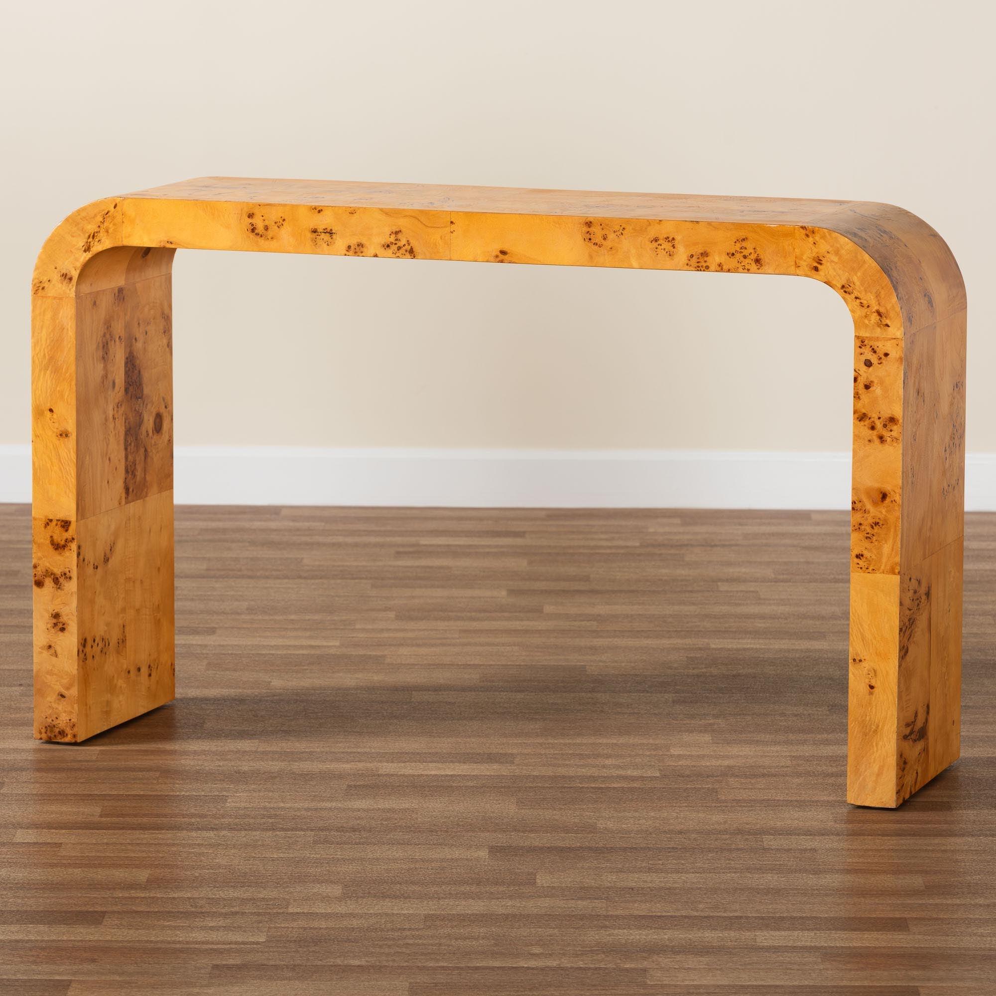 bali & pari Revelle Modern and Contemporary Light Mappa Real Burl Wood Console Table
