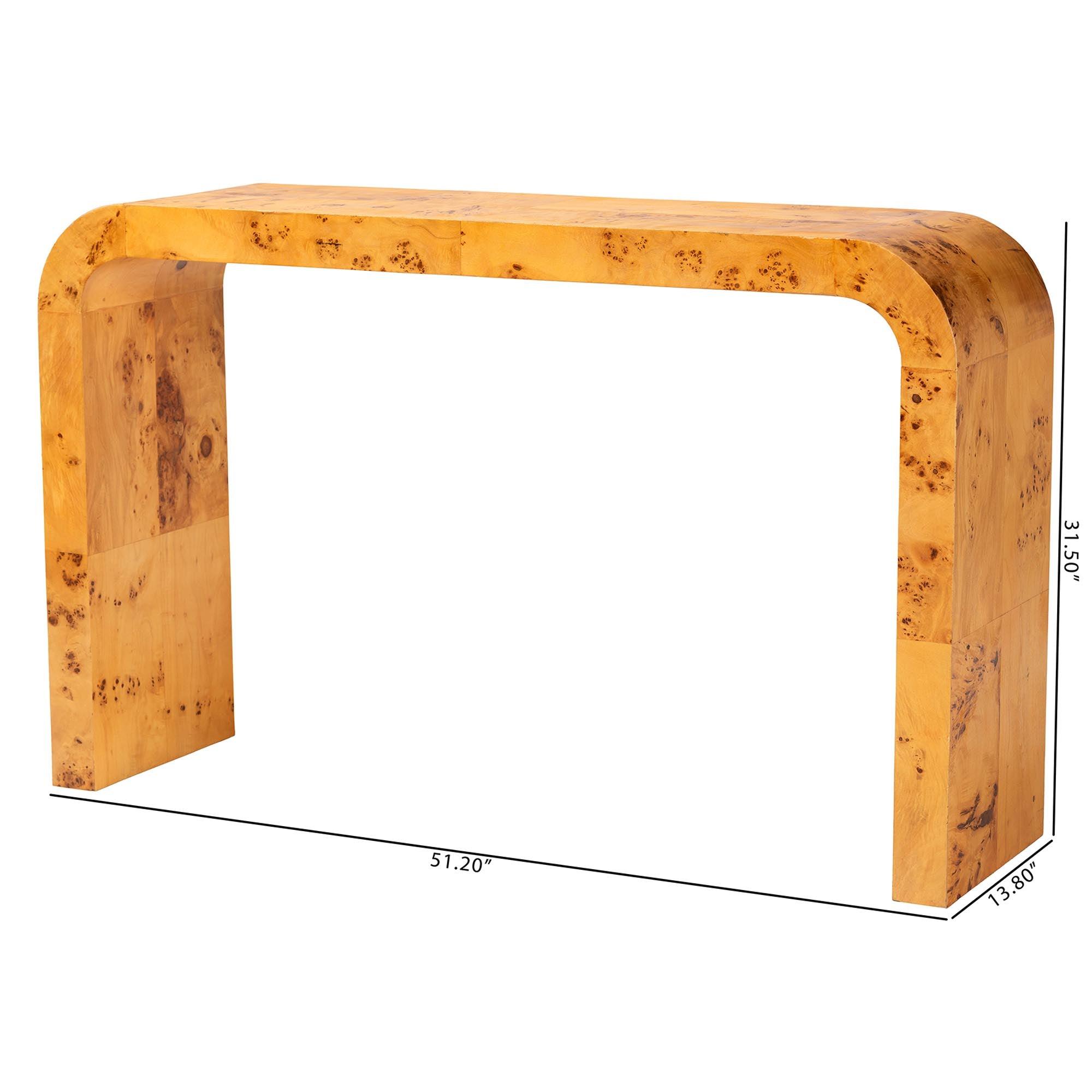 Bali & Pari Revelle Modern and Contemporary Light Mappa Real Burl Wood Console Table