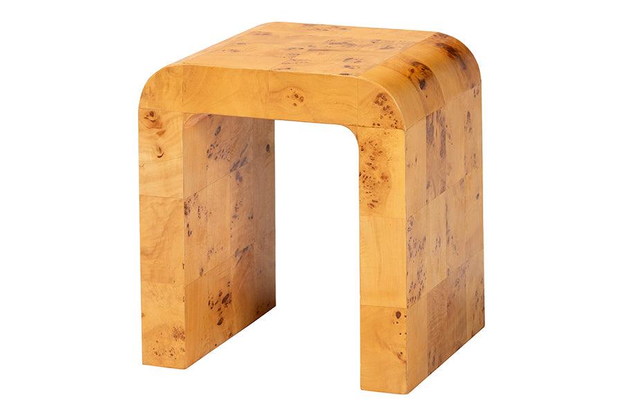 Bali & Pari Revelle Modern and Contemporary Light Mappa Real Burl Wood End Table