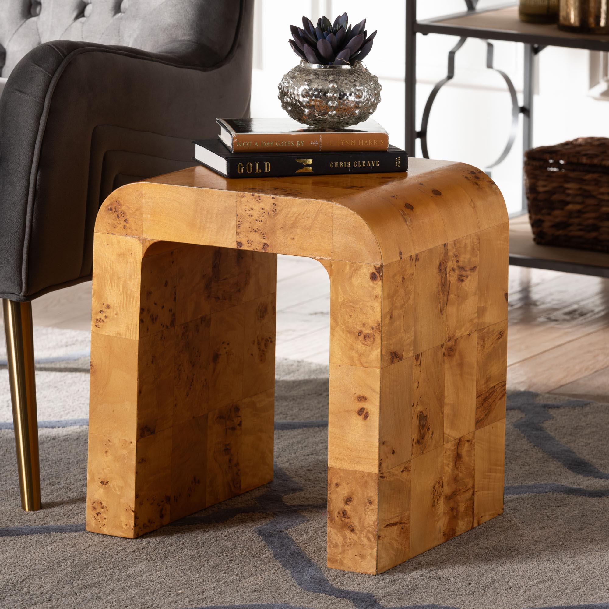 bali & pari Revelle Modern and Contemporary Light Mappa Real Burl Wood End Table