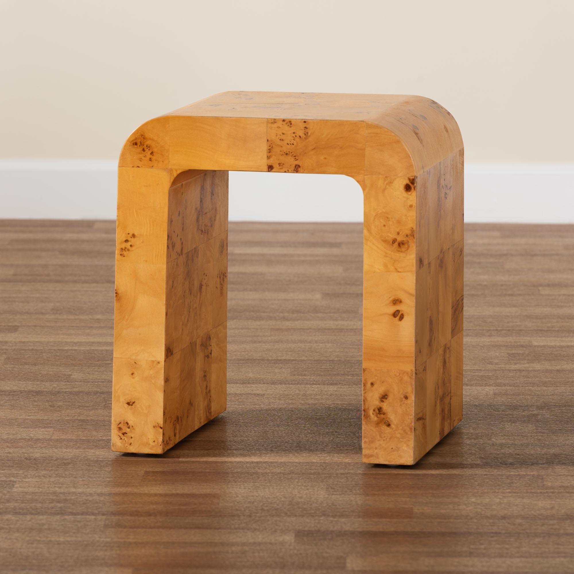 bali & pari Revelle Modern and Contemporary Light Mappa Real Burl Wood End Table