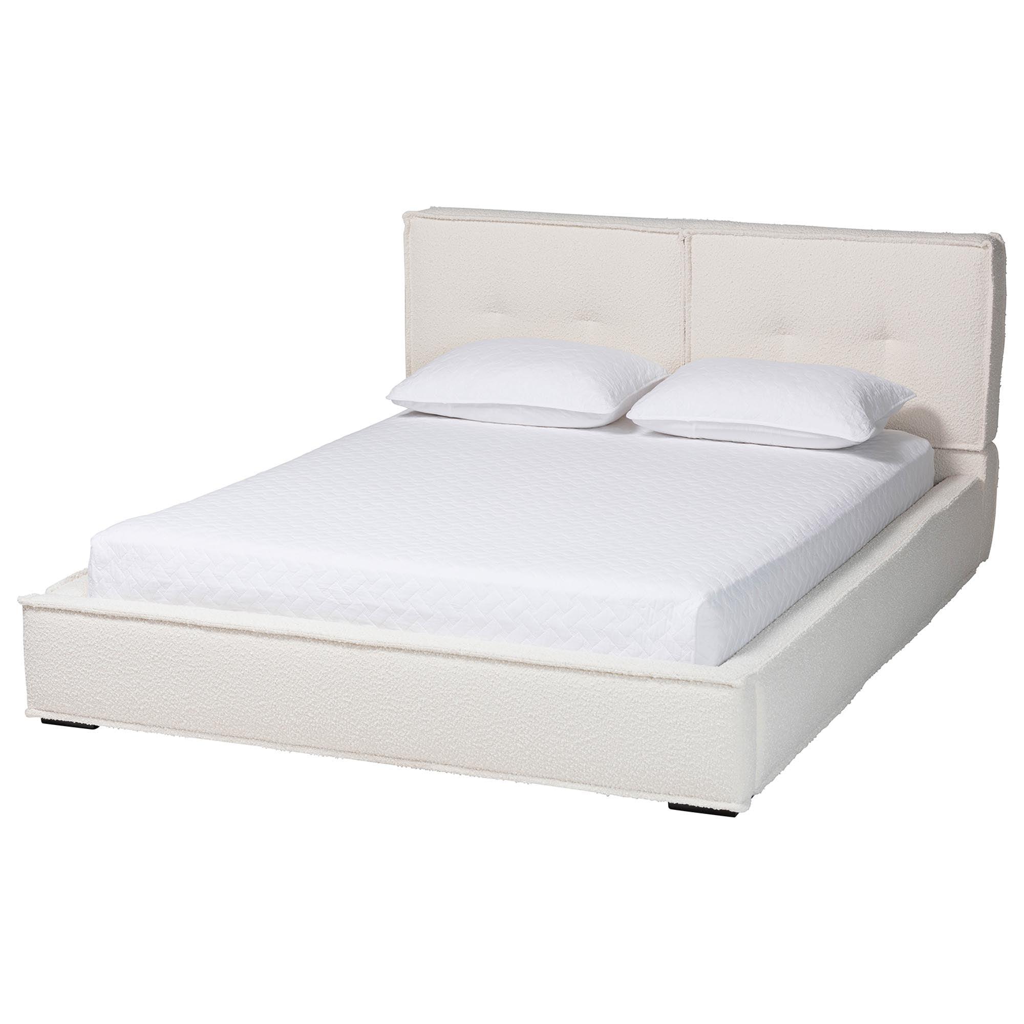 Laverick Modern Cream Boucle Platform Bed
