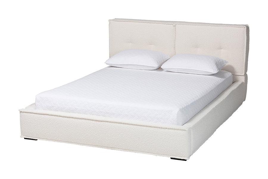 Laverick Modern Cream Boucle Platform Bed