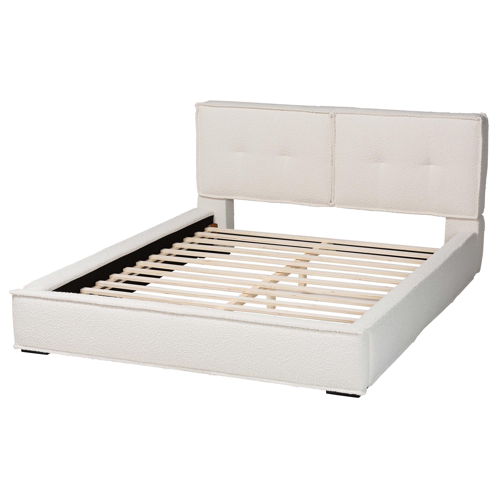 Laverick Modern Cream Boucle Platform Bed