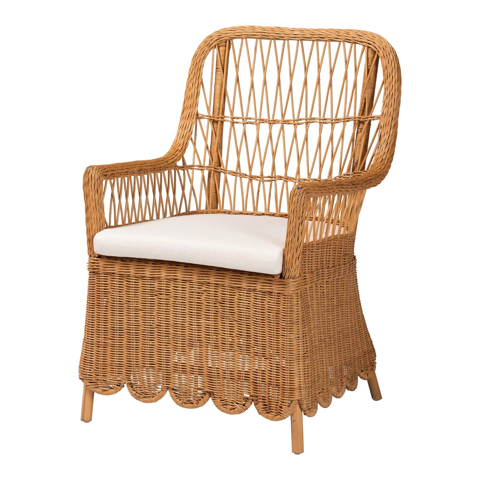 Bali & Pari Teresa Bohemian Light Honey Scalloped Rattan Arm Chair