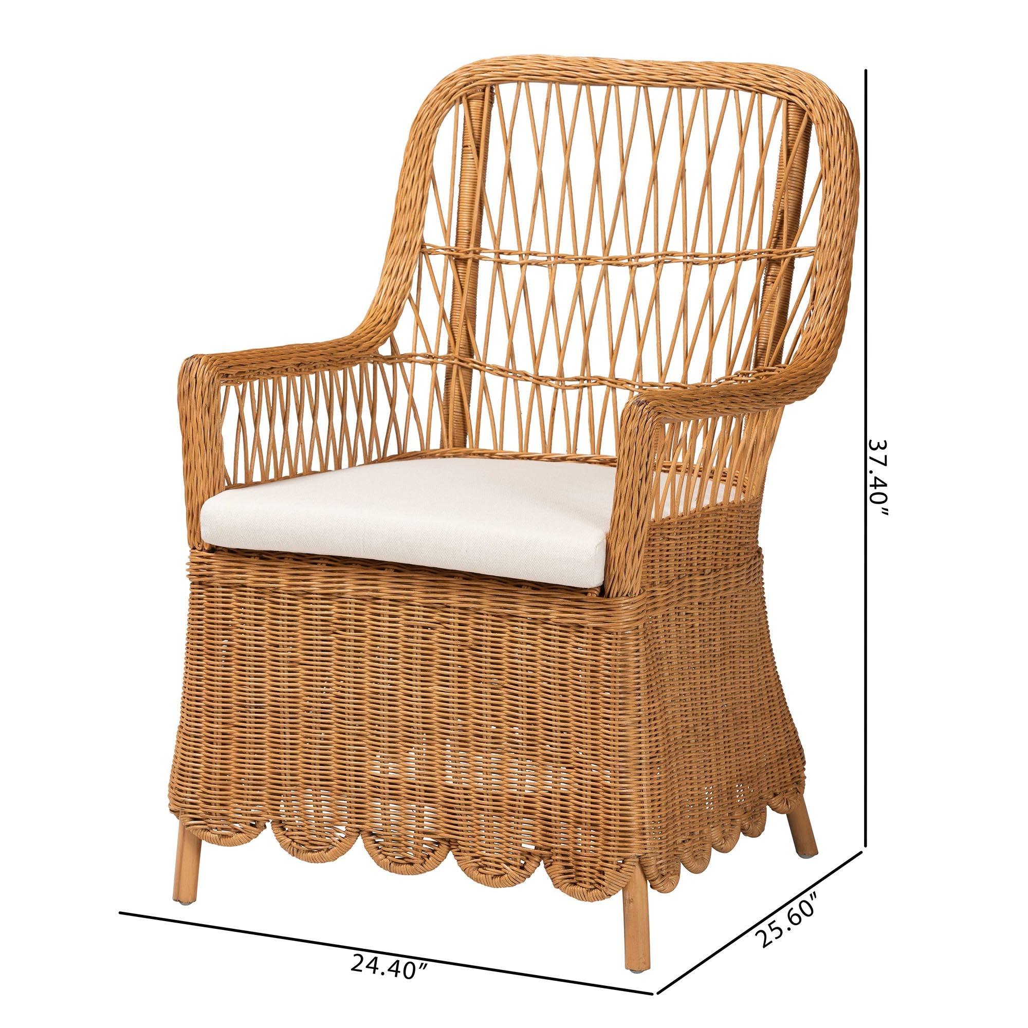 Bali & Pari Teresa Bohemian Light Honey Scalloped Rattan Arm Chair