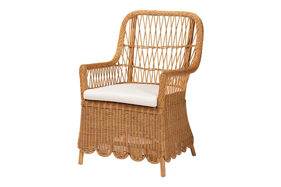 Bali & Pari Teresa Bohemian Light Honey Scalloped Rattan Arm Chair