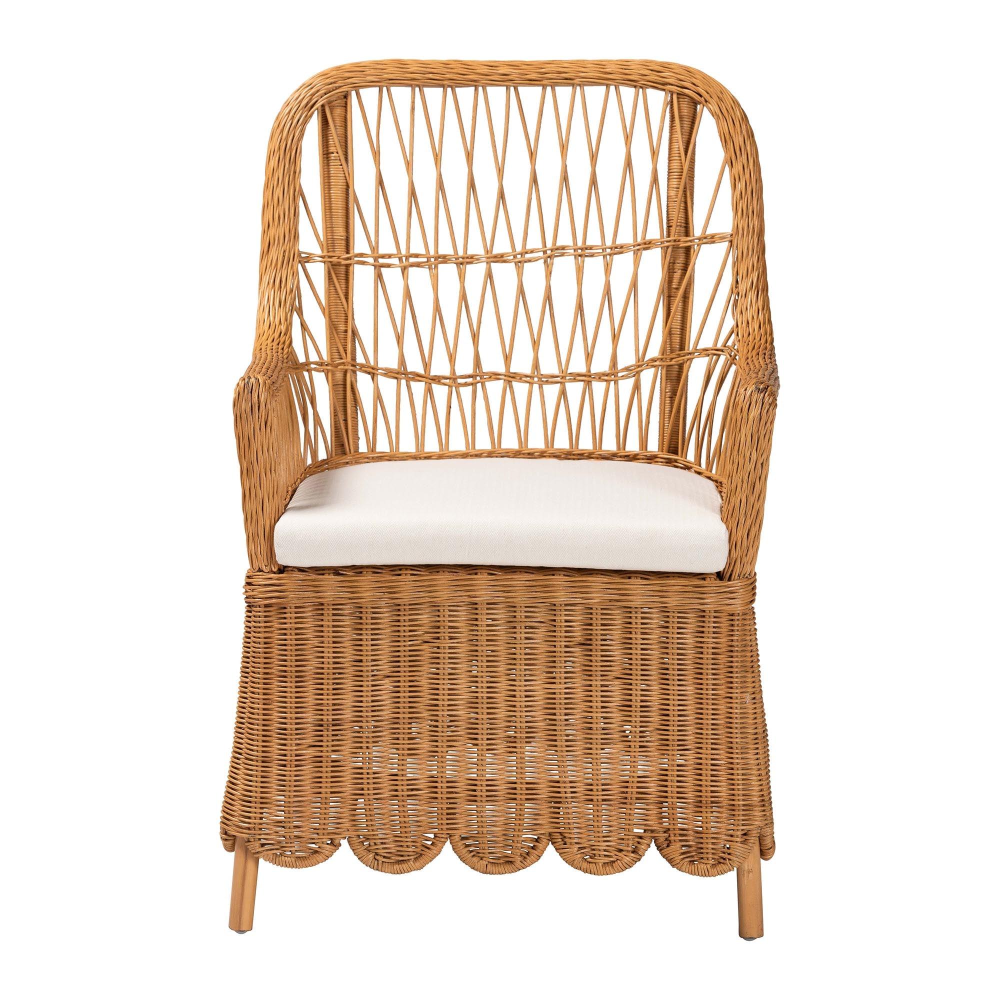 Bali & Pari Teresa Bohemian Light Honey Scalloped Rattan Arm Chair