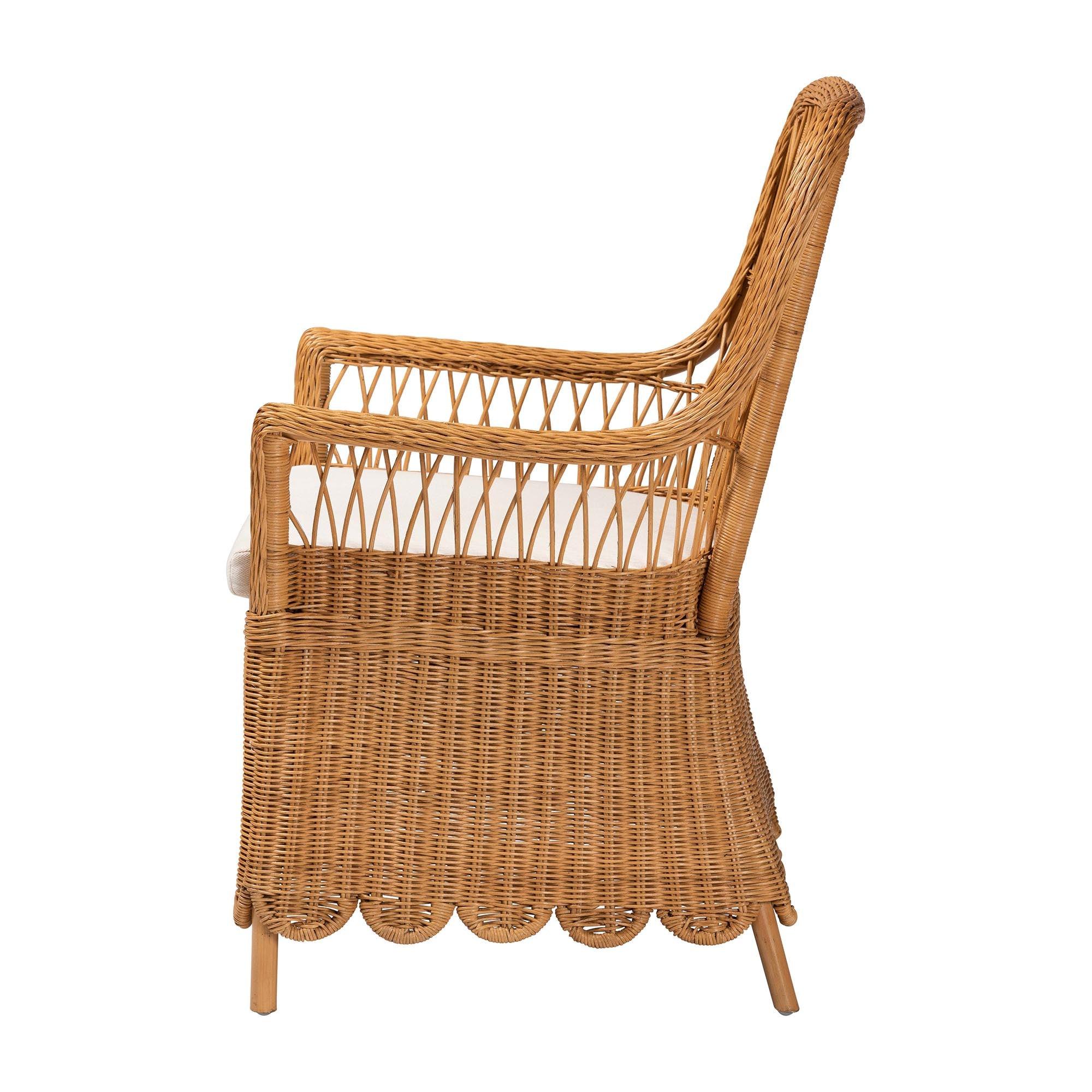 Bali & Pari Teresa Bohemian Light Honey Scalloped Rattan Arm Chair