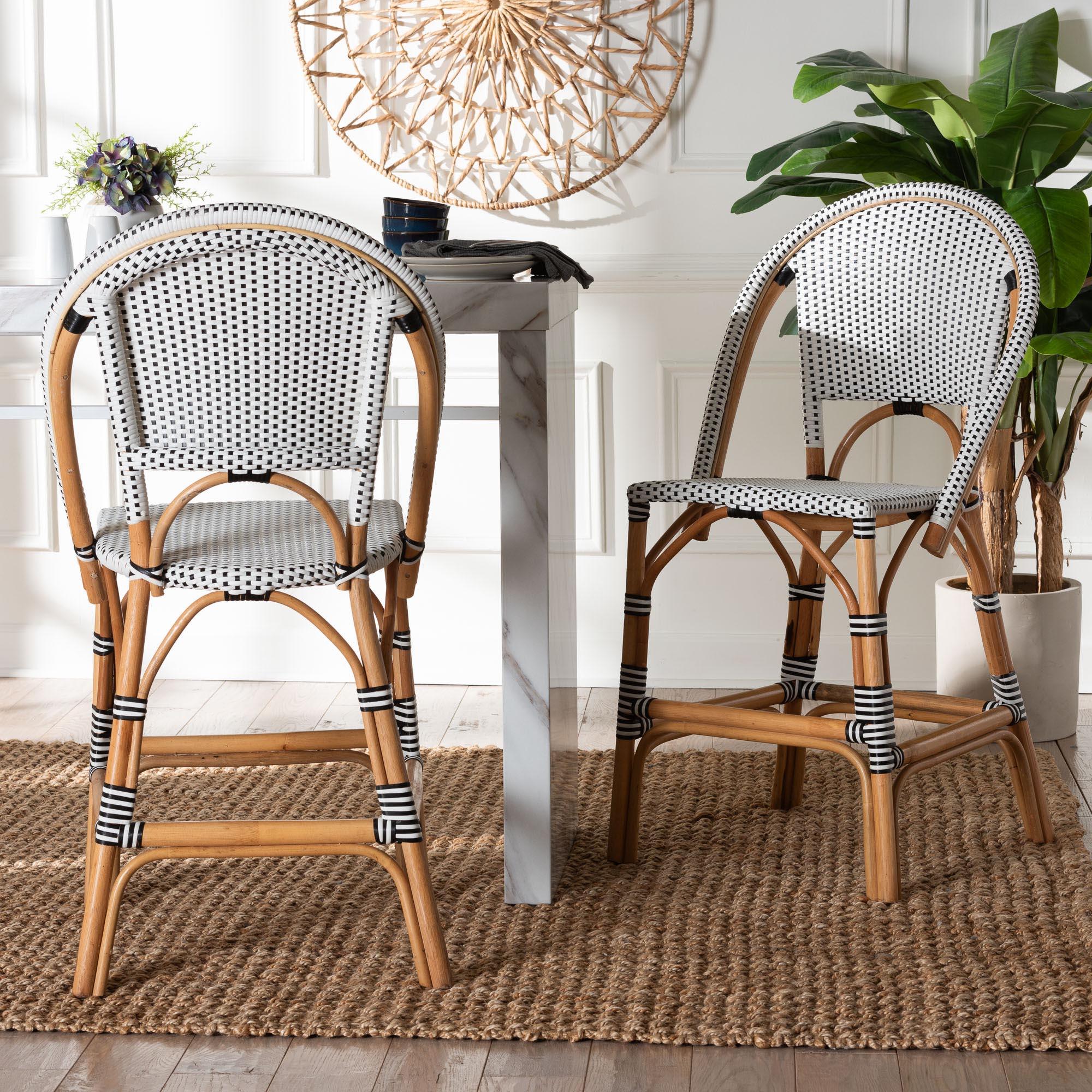 bali & pari Genica Classic French Two-Tone and Weaving and Rattan 2-Piece Counter Stool Set