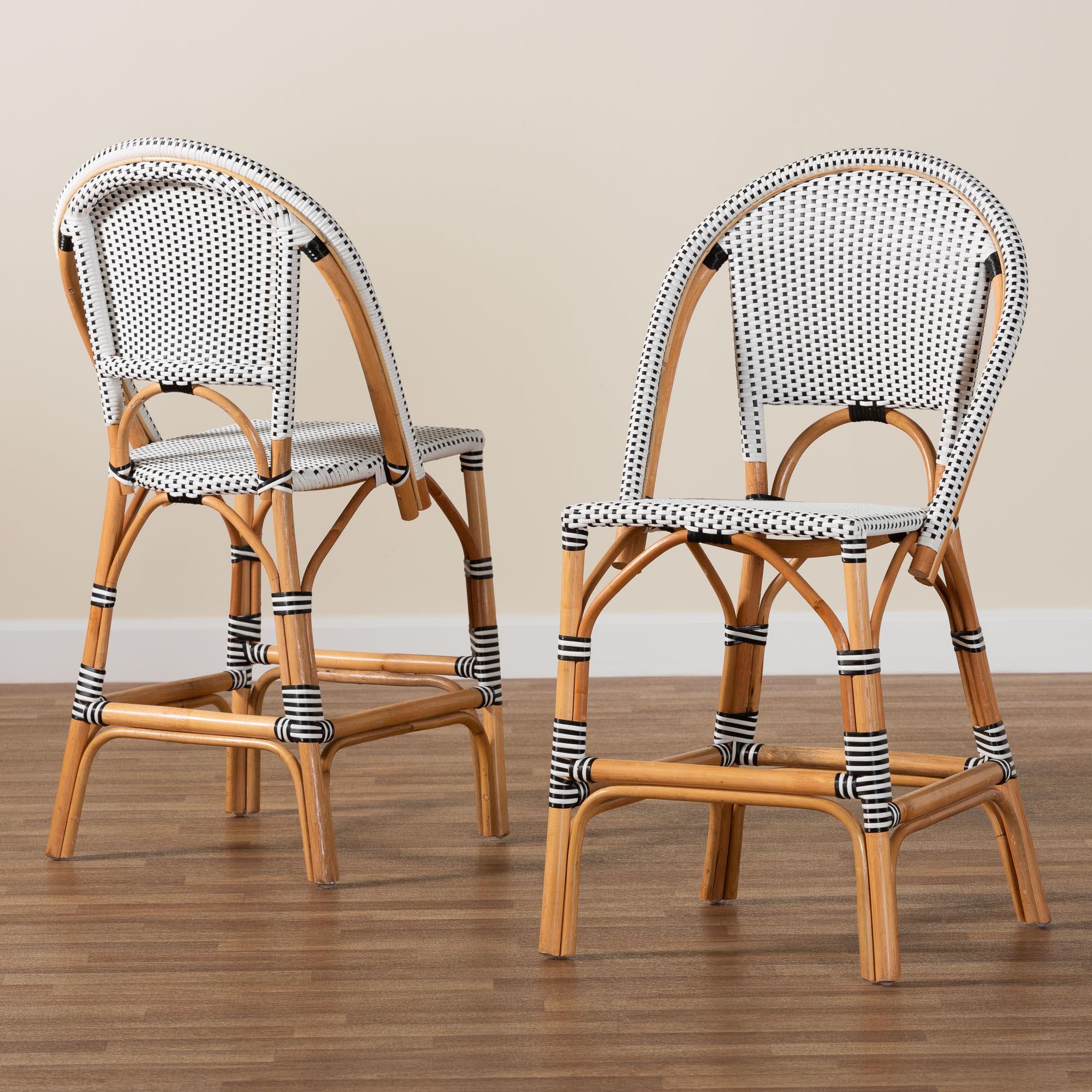 bali & pari Genica Classic French Two-Tone and Weaving and Rattan 2-Piece Counter Stool Set